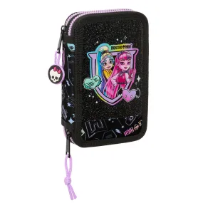 Double Pencil Case Monster High Black 12.5 x 19.5 x 4 cm 28 Pieces