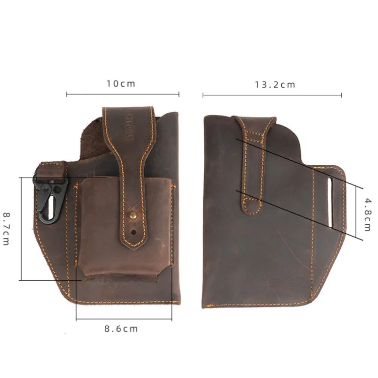 EASYONLY Men Dual Phone Hanging Pocket Bag Outdoor Leather With Cover Anti-lost Bag(Brown)