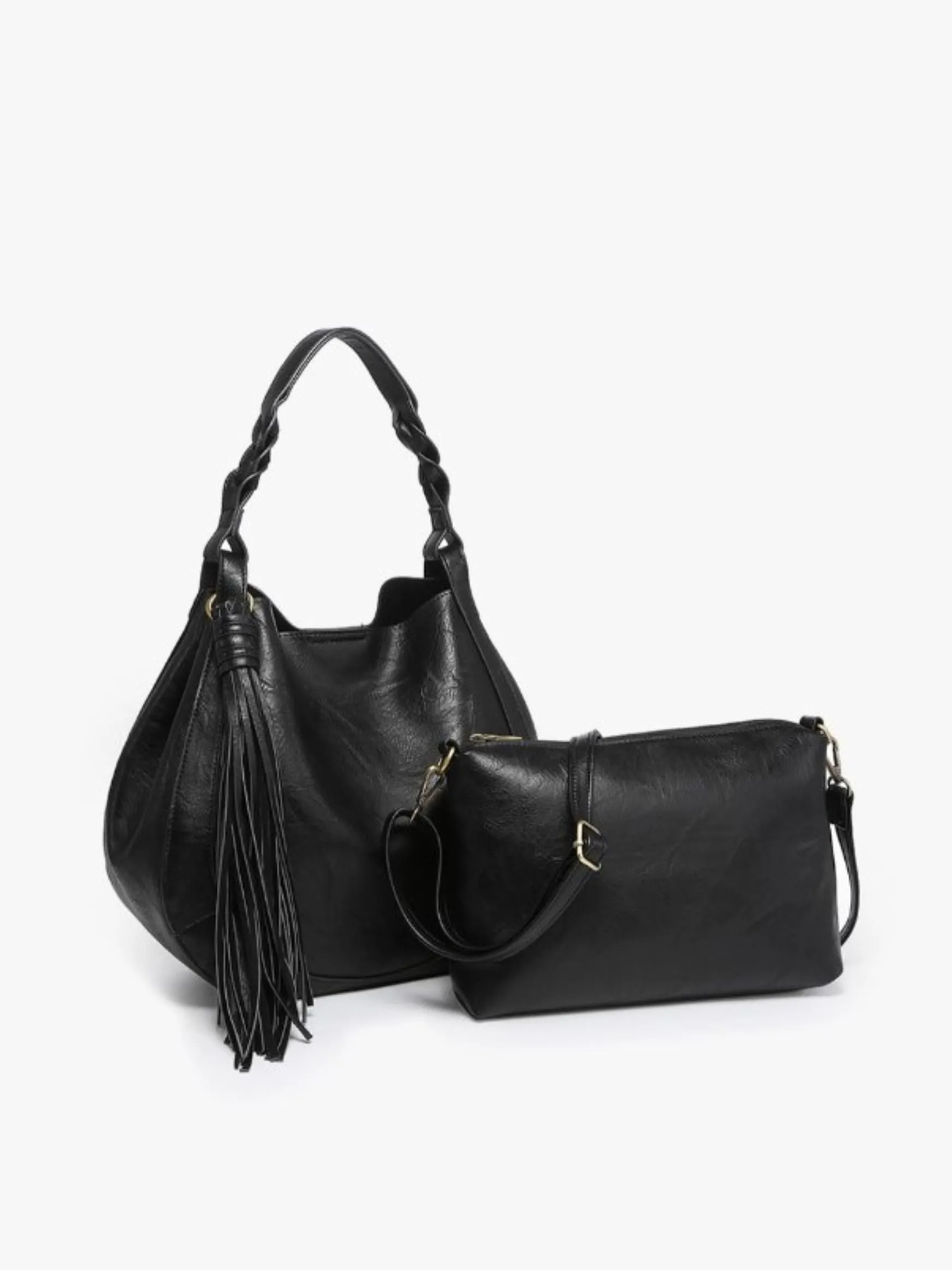 Eloise Large Tassel Hobo Handbag, Black