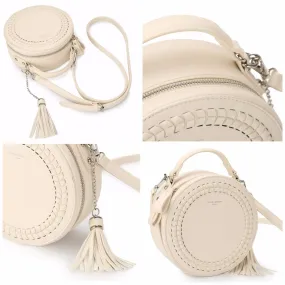 Female Cute PU Criss-Cross Stitch Knitting Round Bag With Tassel