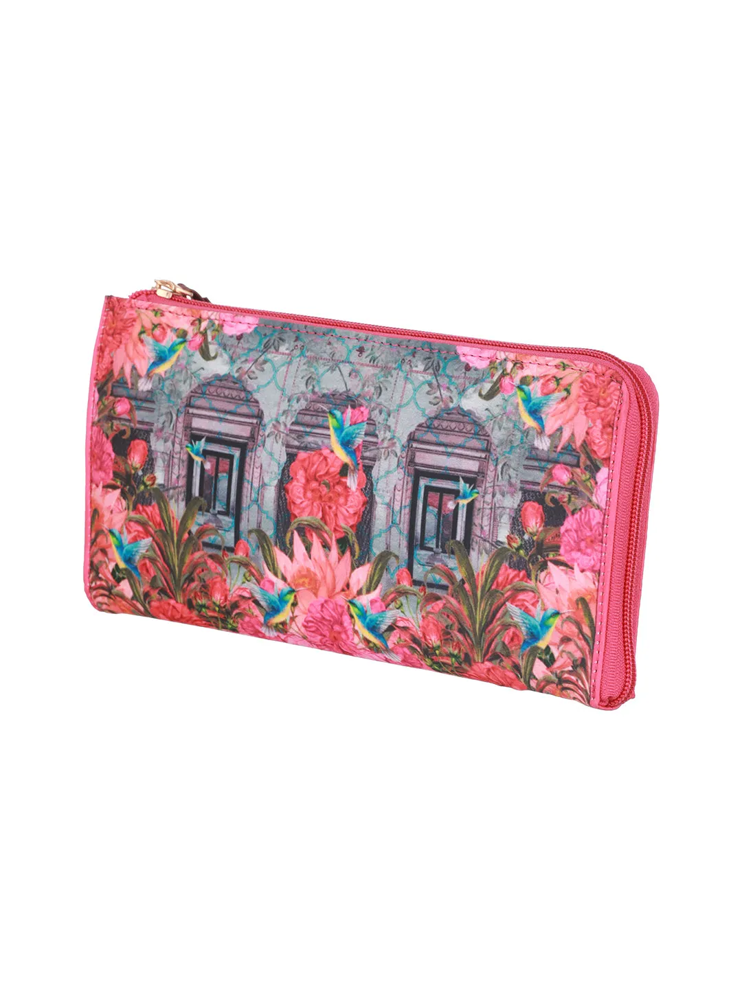 Floral Printed Zip Around Wallet