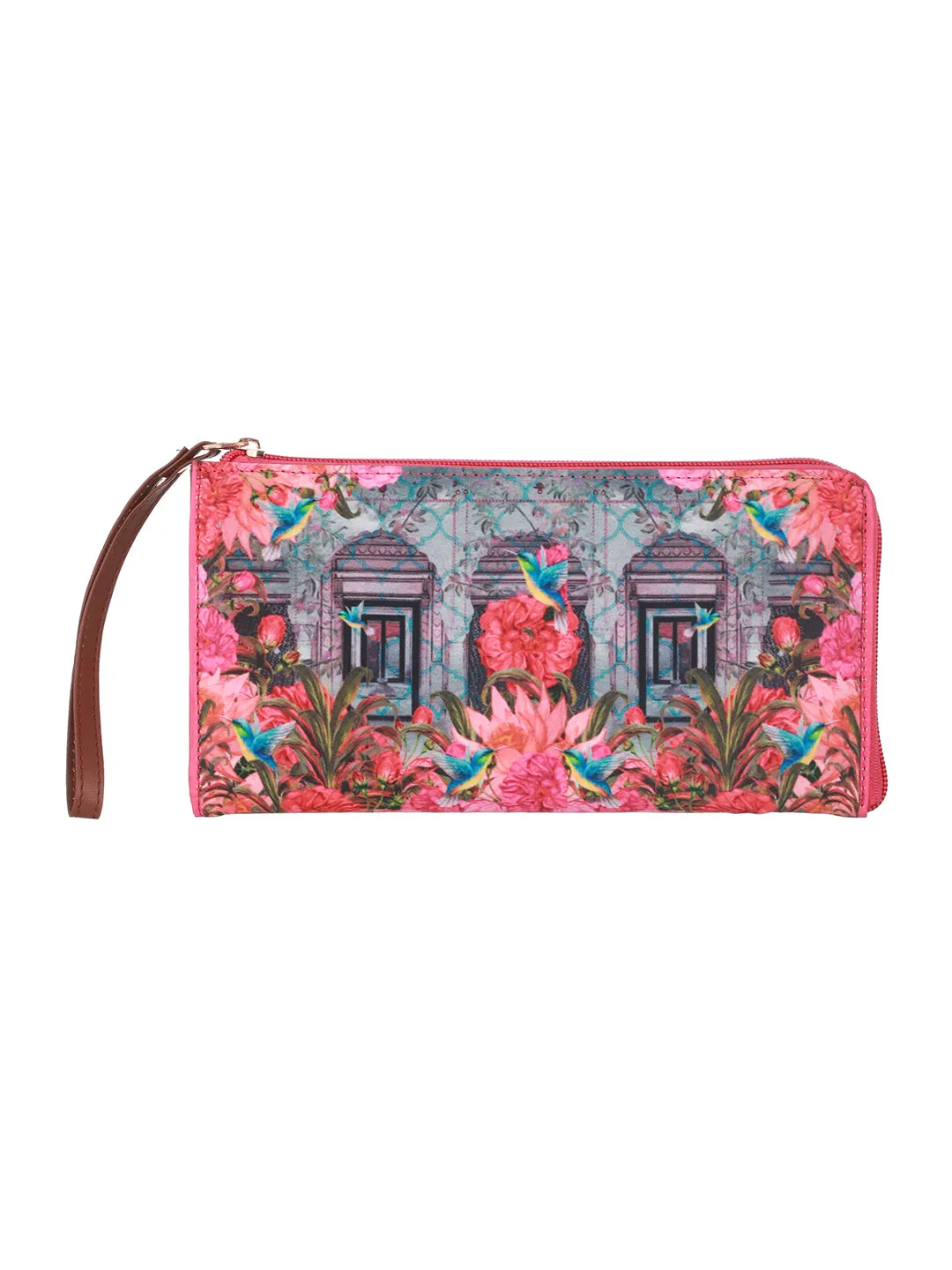 Floral Printed Zip Around Wallet