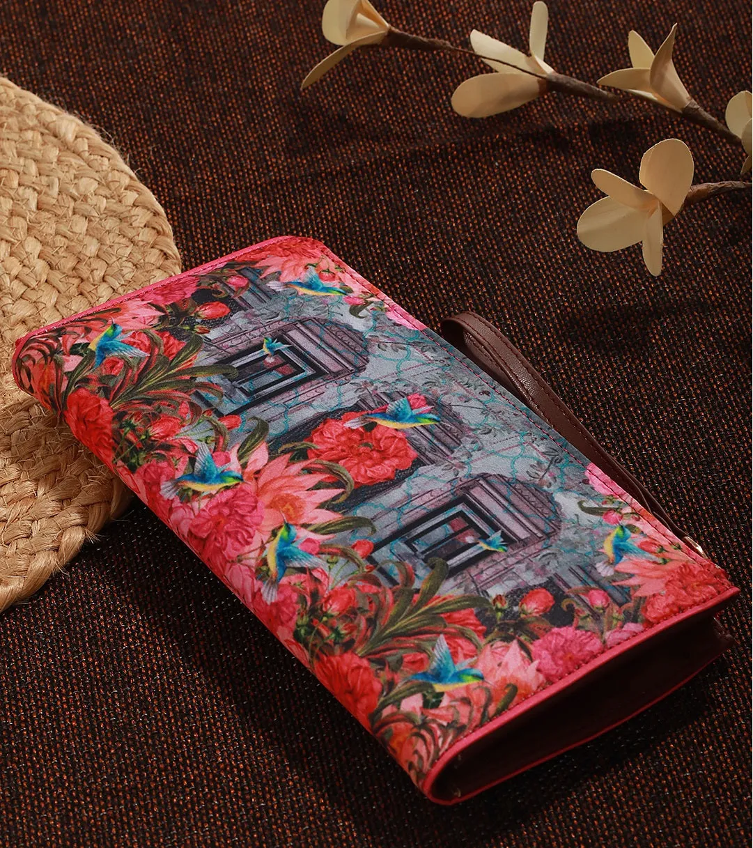 Floral Printed Zip Around Wallet