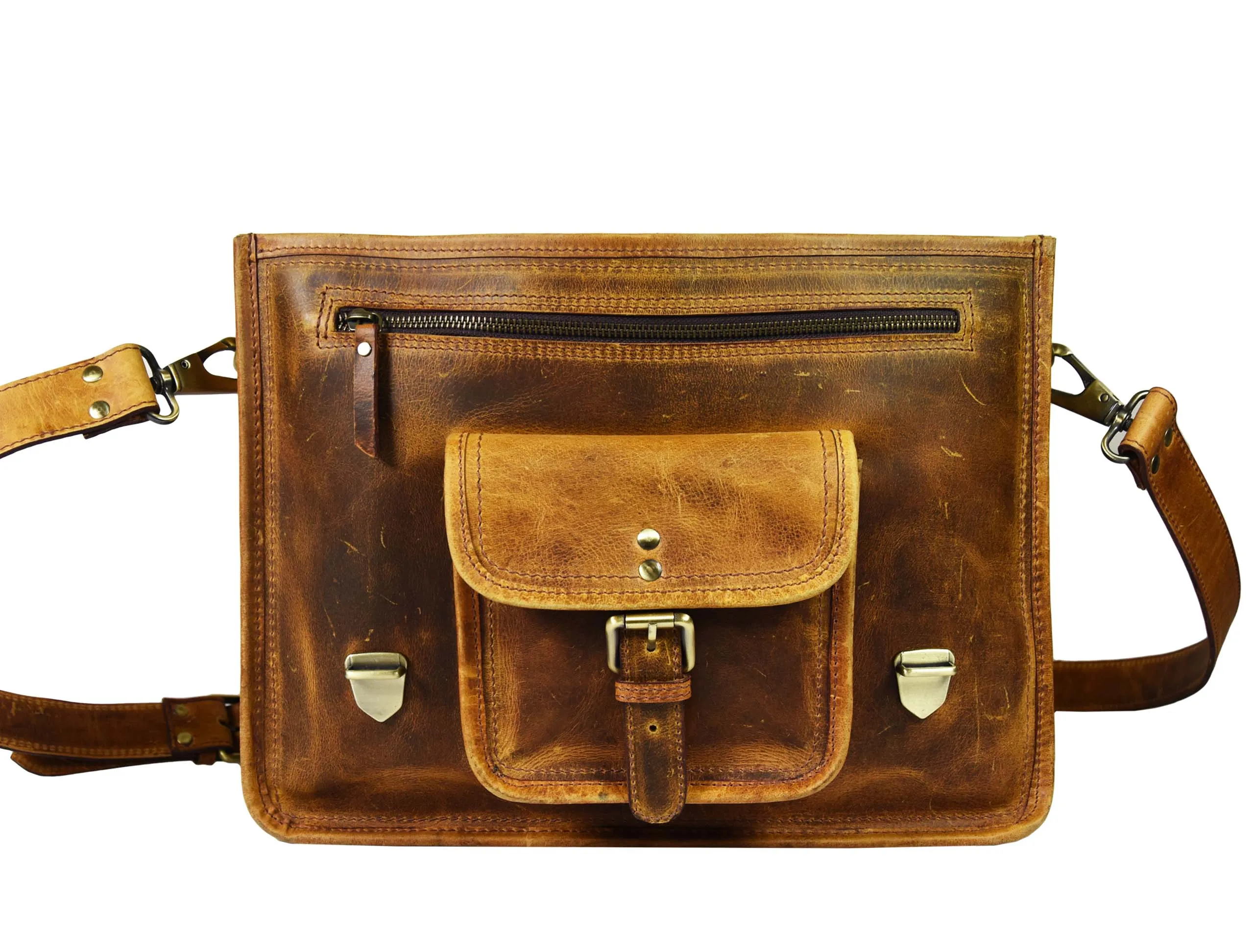 Fresno Leather Portfolio Bag - Caramel Brown.