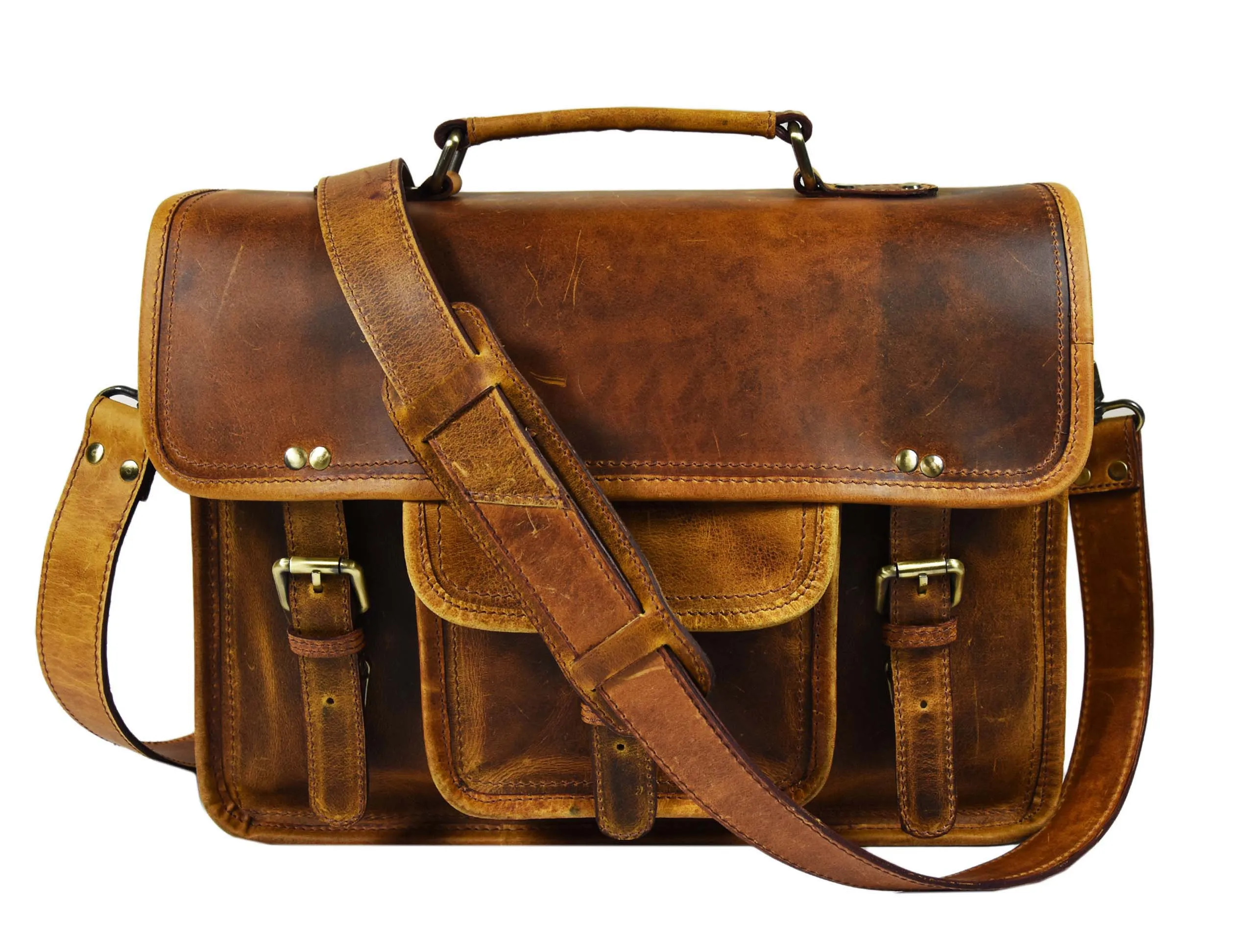 Fresno Leather Portfolio Bag - Caramel Brown.