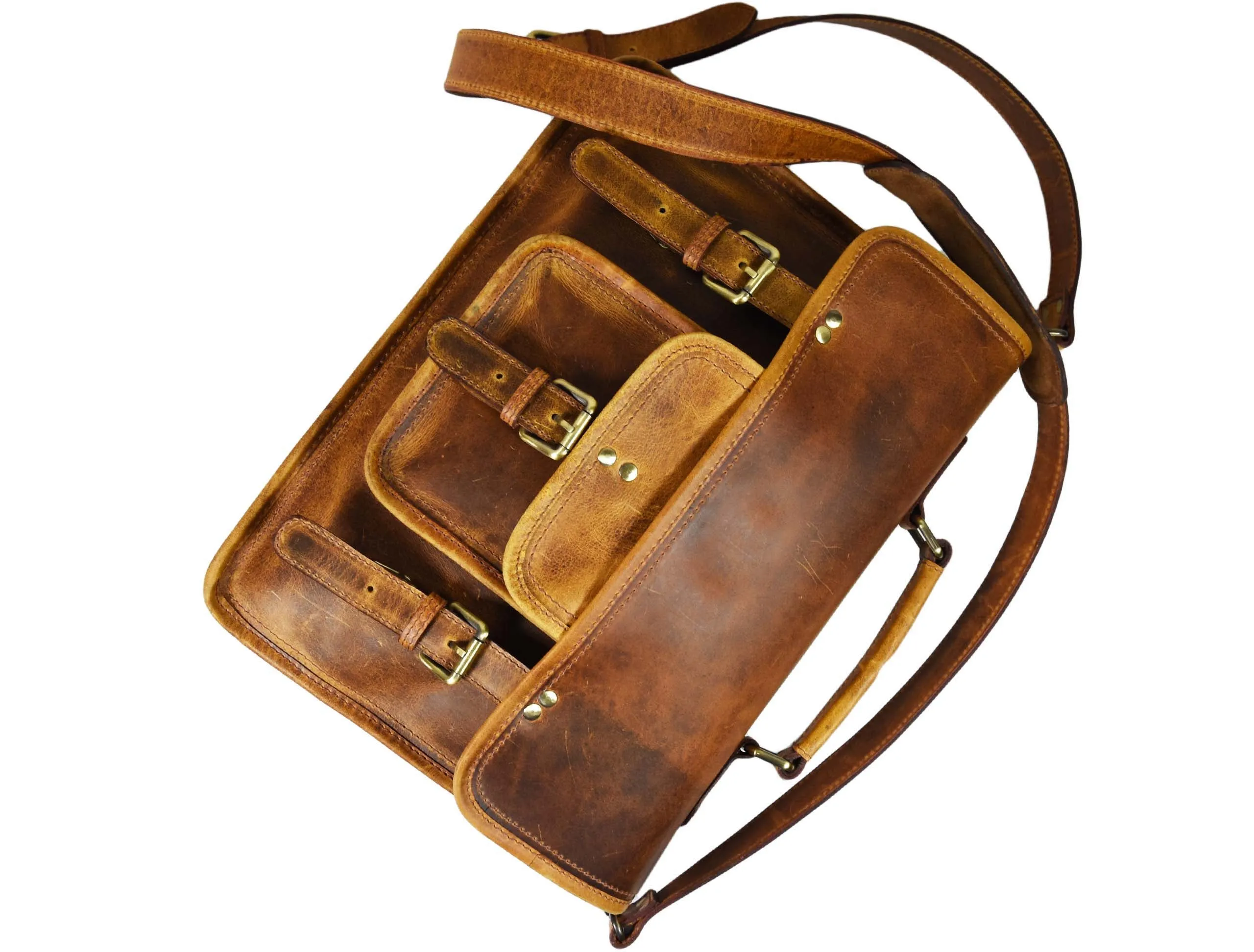 Fresno Leather Portfolio Bag - Caramel Brown.