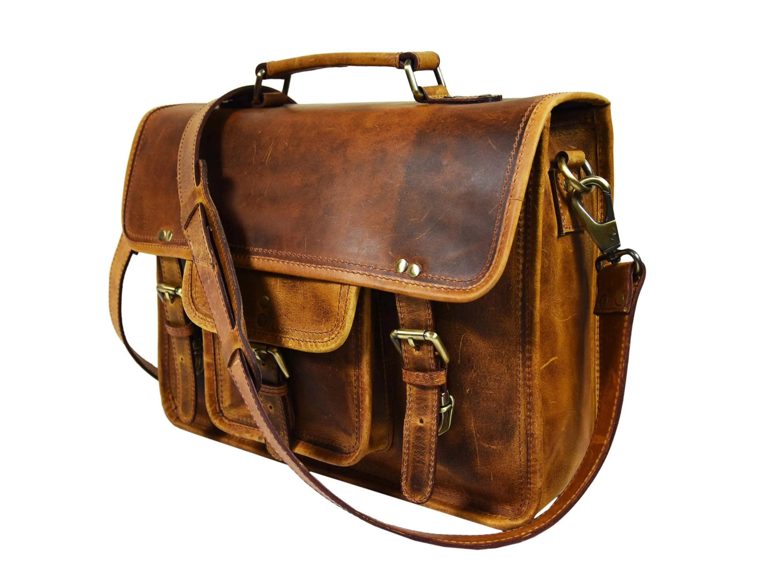 Fresno Leather Portfolio Bag - Caramel Brown.