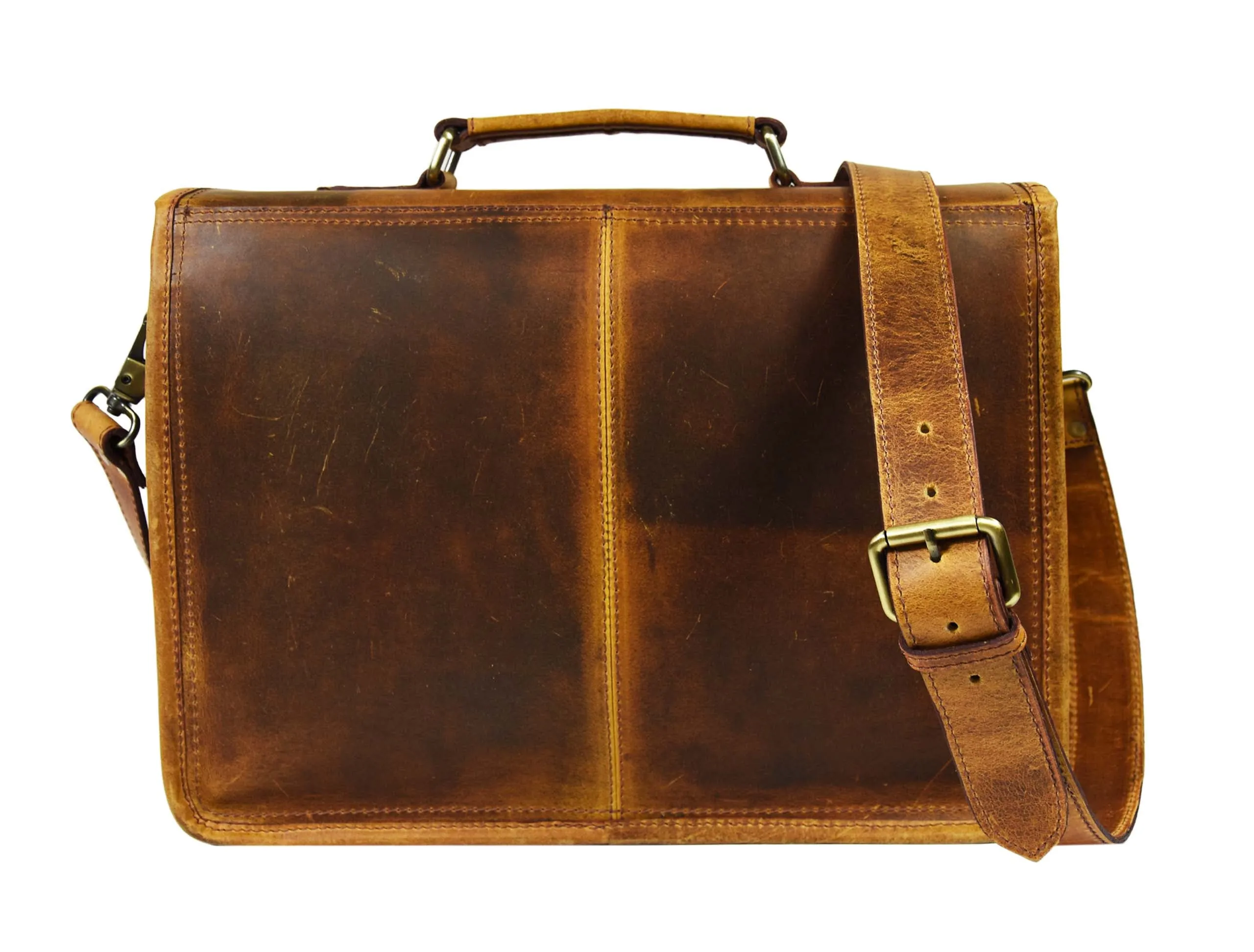 Fresno Leather Portfolio Bag - Caramel Brown.