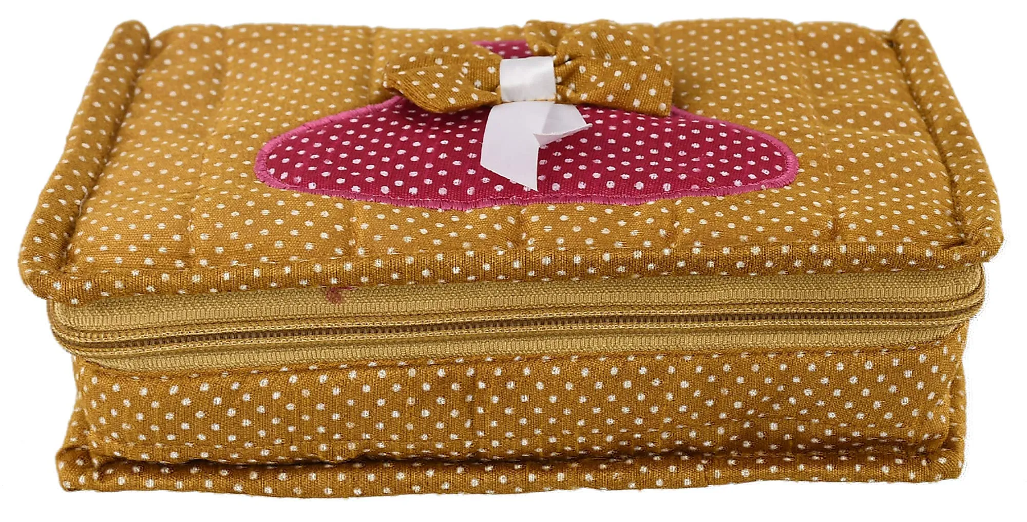 Fun Homes Cotton Multipurpose 7 Pocket Dot Printed Jewellery Storage Bag Pouch/Travel Kit Organizer (Gold)-Pack of 2-FHUNH15441