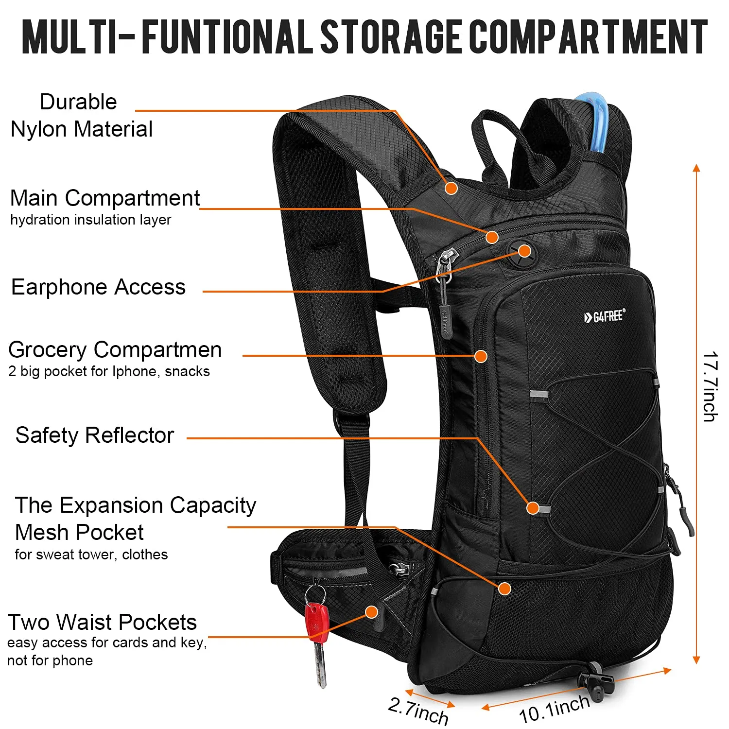 G4Free Insulated Hydration Backpack Pack with 2L BPA