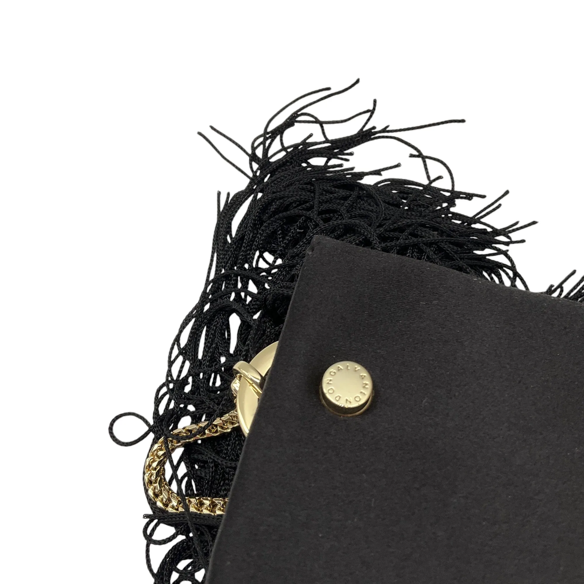 Galvan London Black / Gold Chain Strap Fringe Satin Handbag