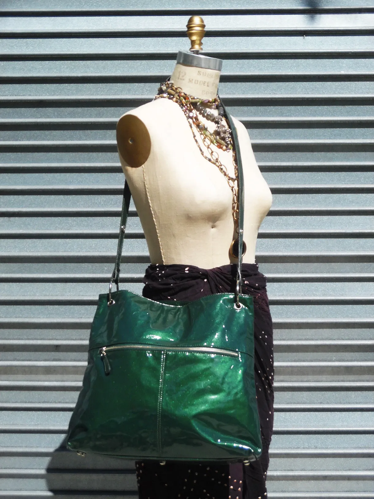 Gapock X Crossbody Travel Bag Patent Leather Bottle Green