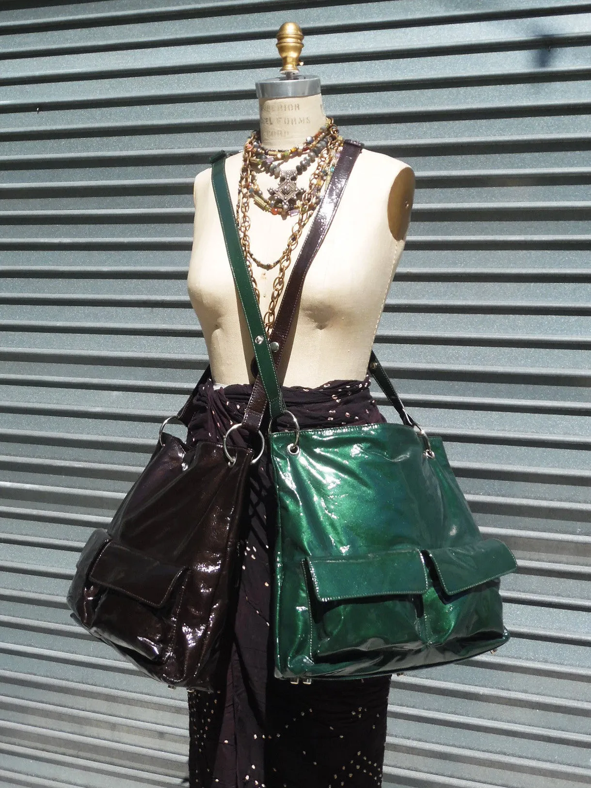 Gapock X Crossbody Travel Bag Patent Leather Bottle Green