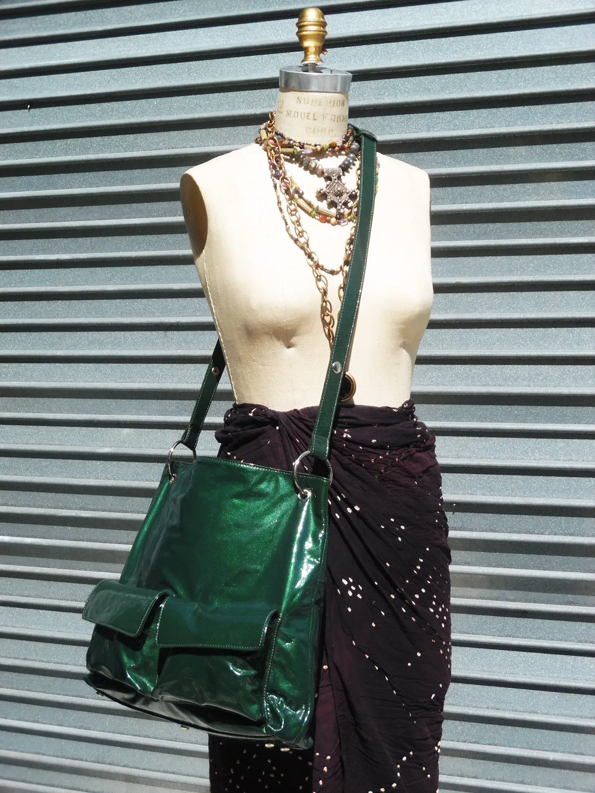 Gapock X Crossbody Travel Bag Patent Leather Bottle Green