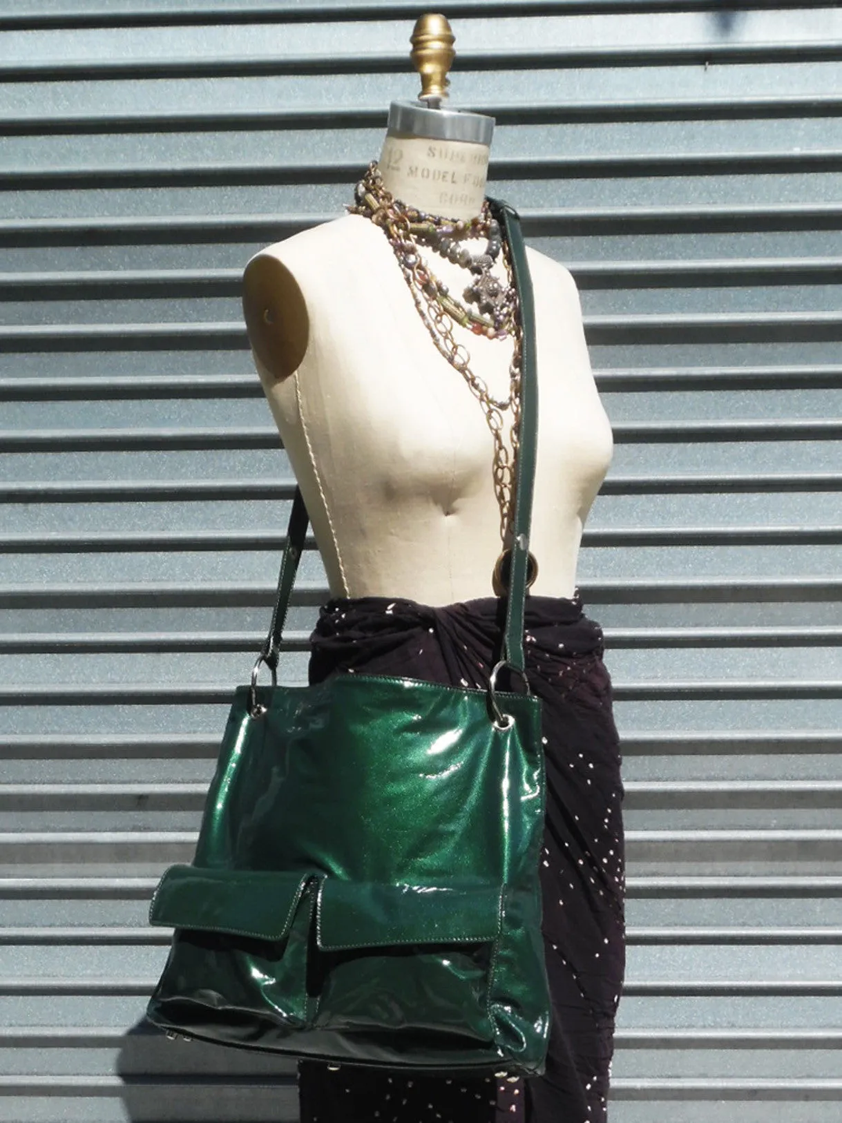 Gapock X Crossbody Travel Bag Patent Leather Bottle Green