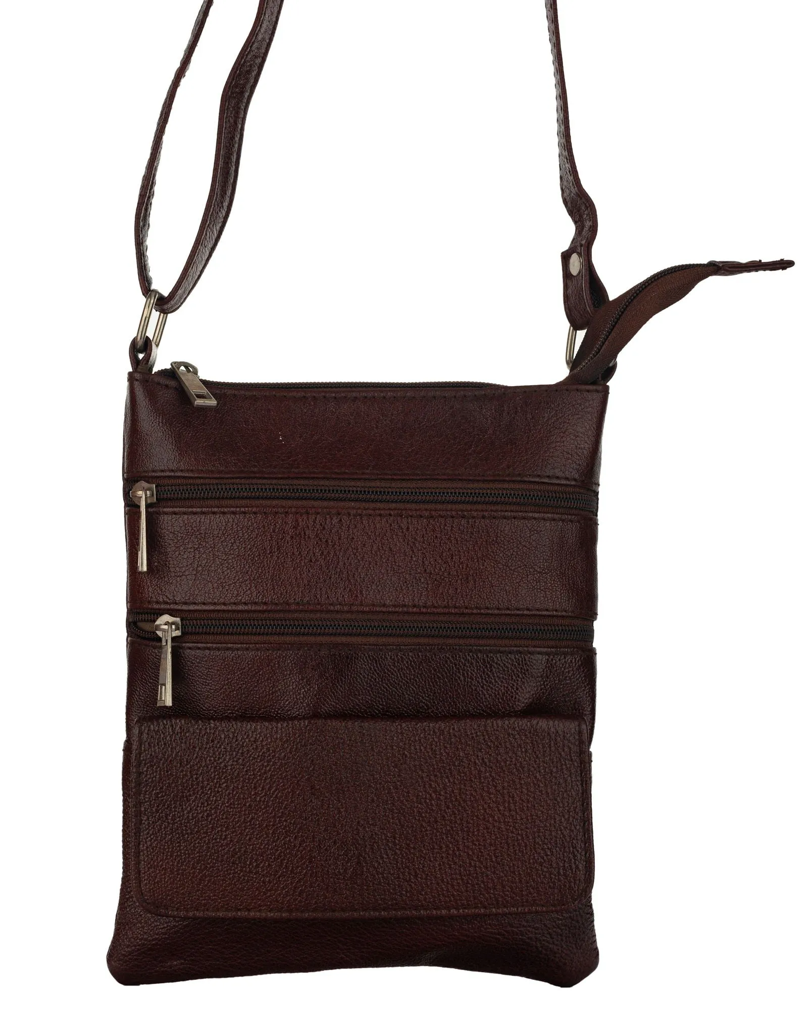 Genuine Leather Brown Crossbody Sling Messenger Bag with 4 Compartments for Daily Essentials