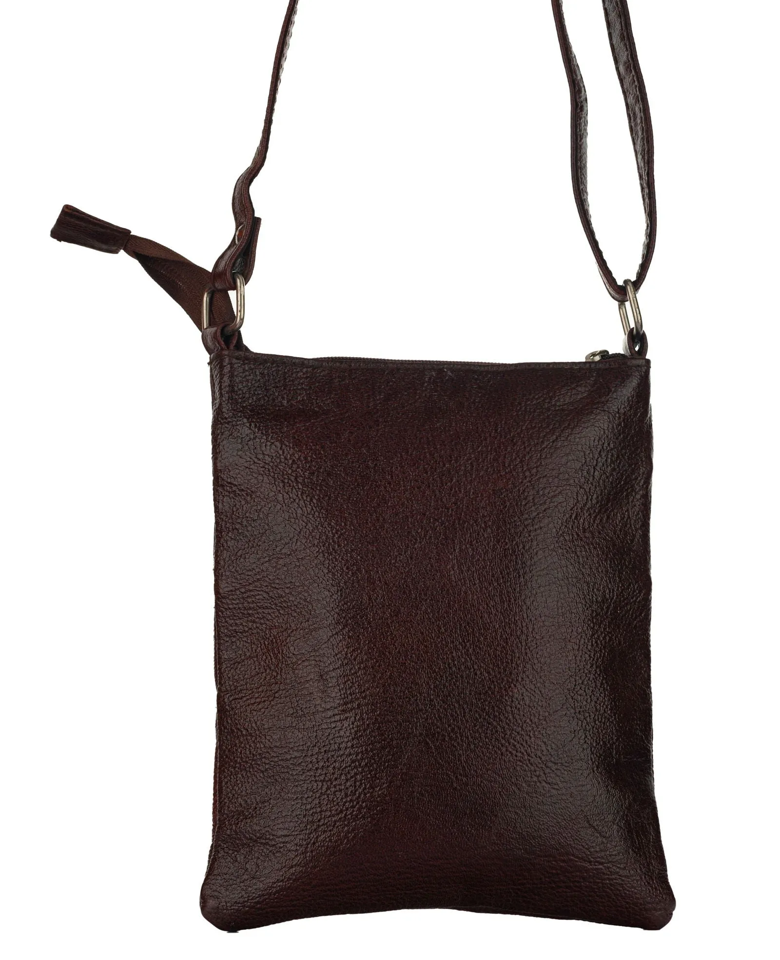 Genuine Leather Brown Crossbody Sling Messenger Bag with 4 Compartments for Daily Essentials