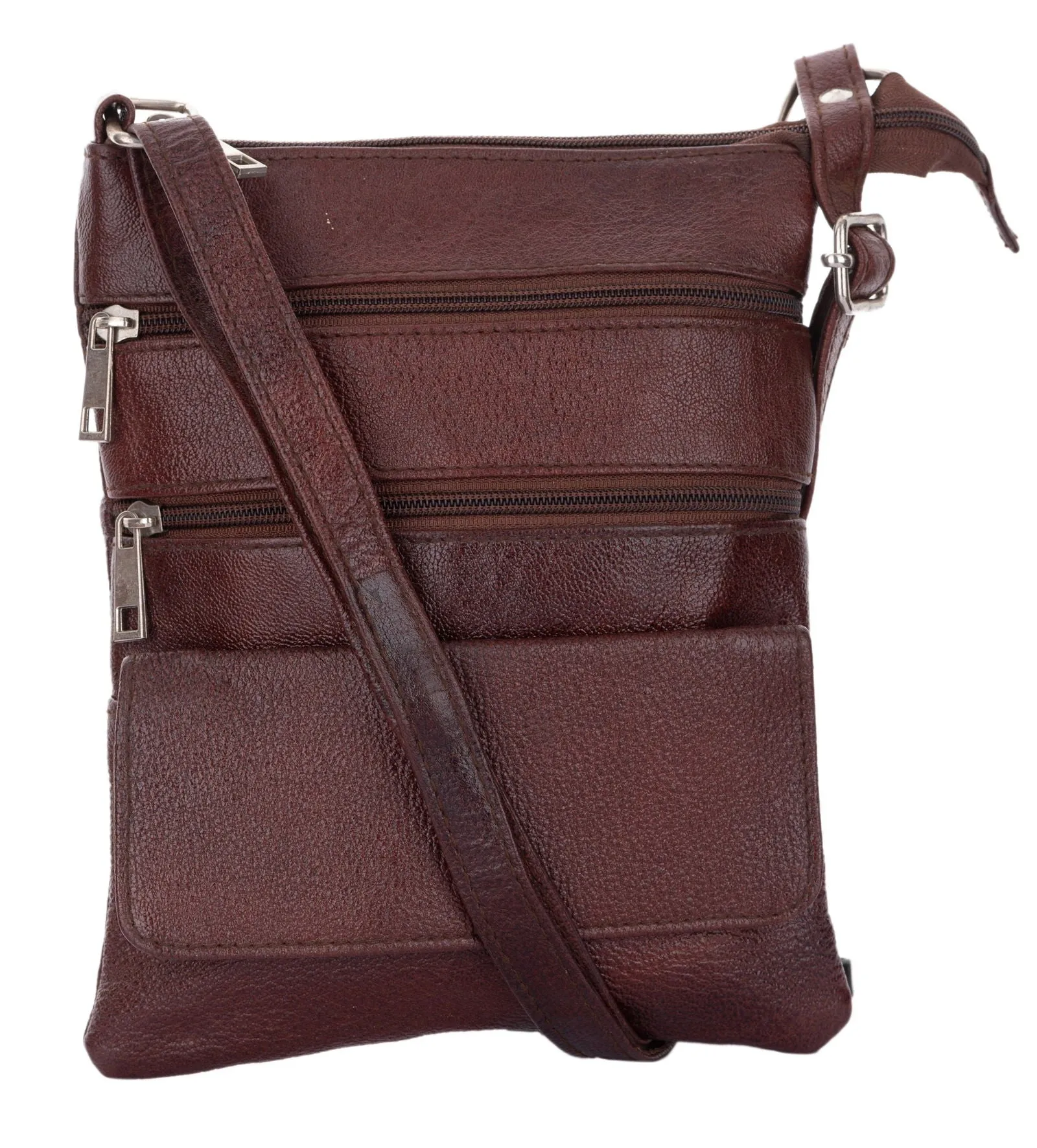 Genuine Leather Brown Crossbody Sling Messenger Bag with 4 Compartments for Daily Essentials