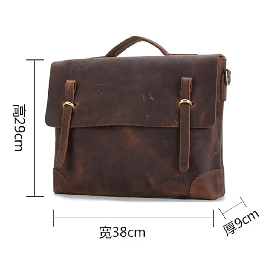 Genuine leather mens laptop messenger bag