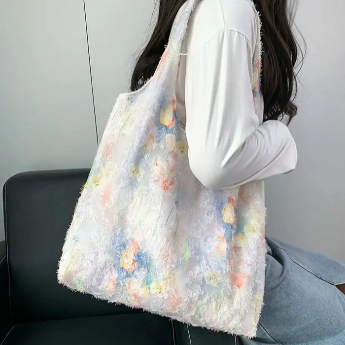 Gradient Print Embroidered Canvas Shoulder Bag