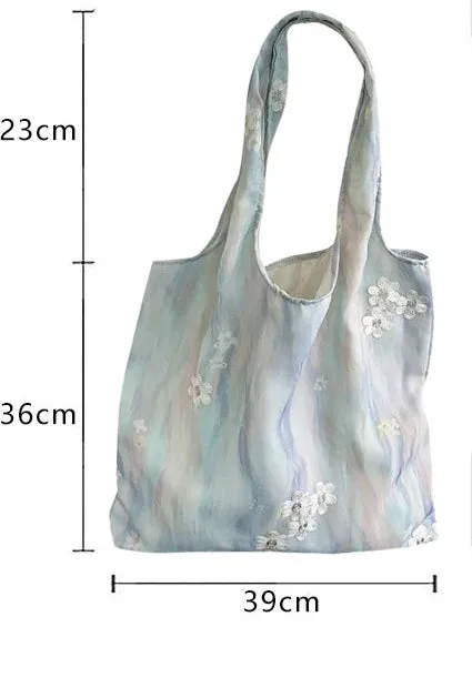 Gradient Print Embroidered Canvas Shoulder Bag