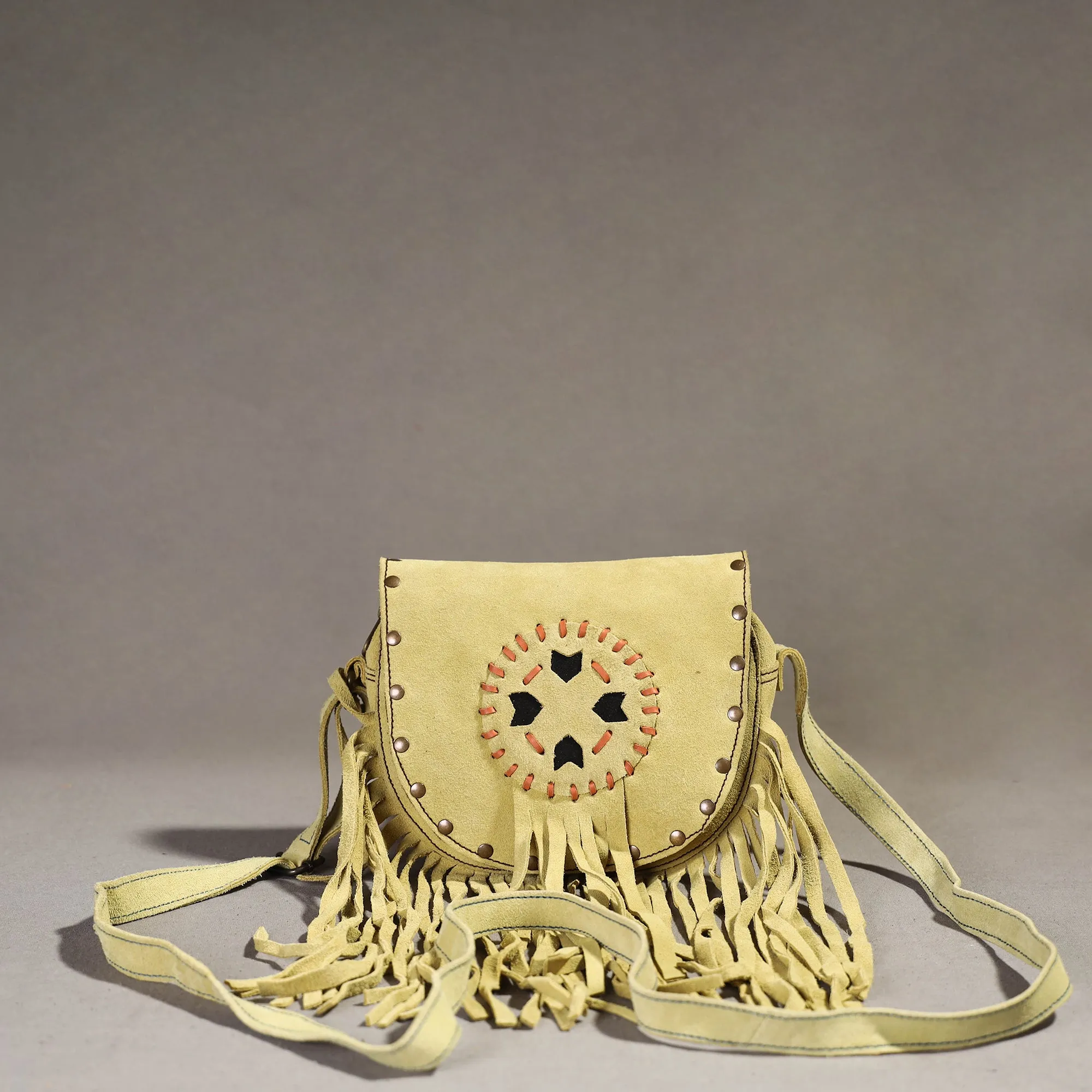 Green - Handcrafted Suede Leather Fringe Sling Bag