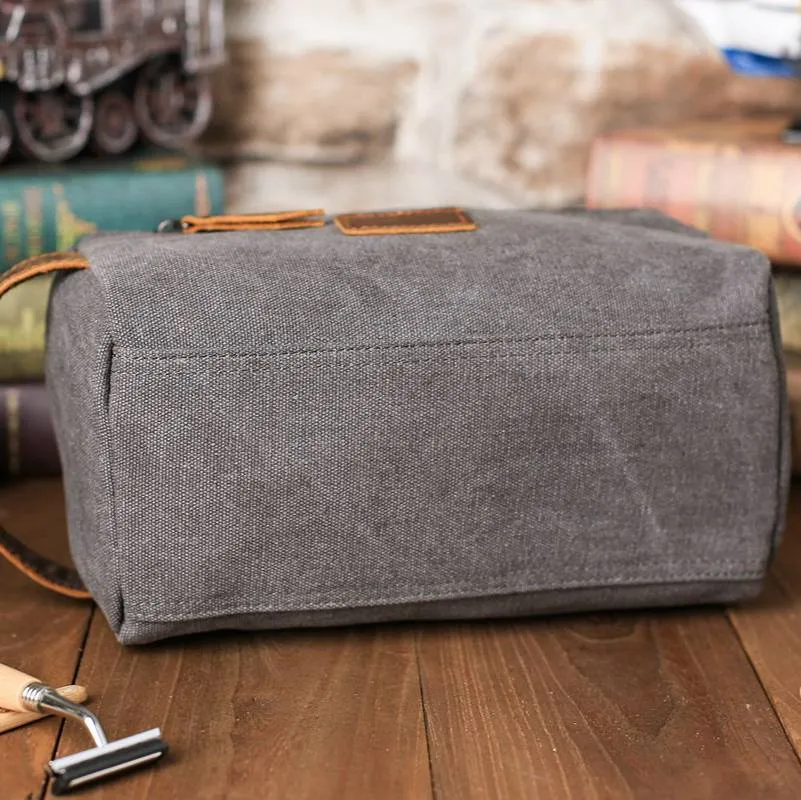 Groomsmen Gifts - Toiletry Bag, Dopp Kit, Brown Leather and Gray Canvas with Flip Top Open, Best Man, Groomsman, Wedding Gift,Christmas gift