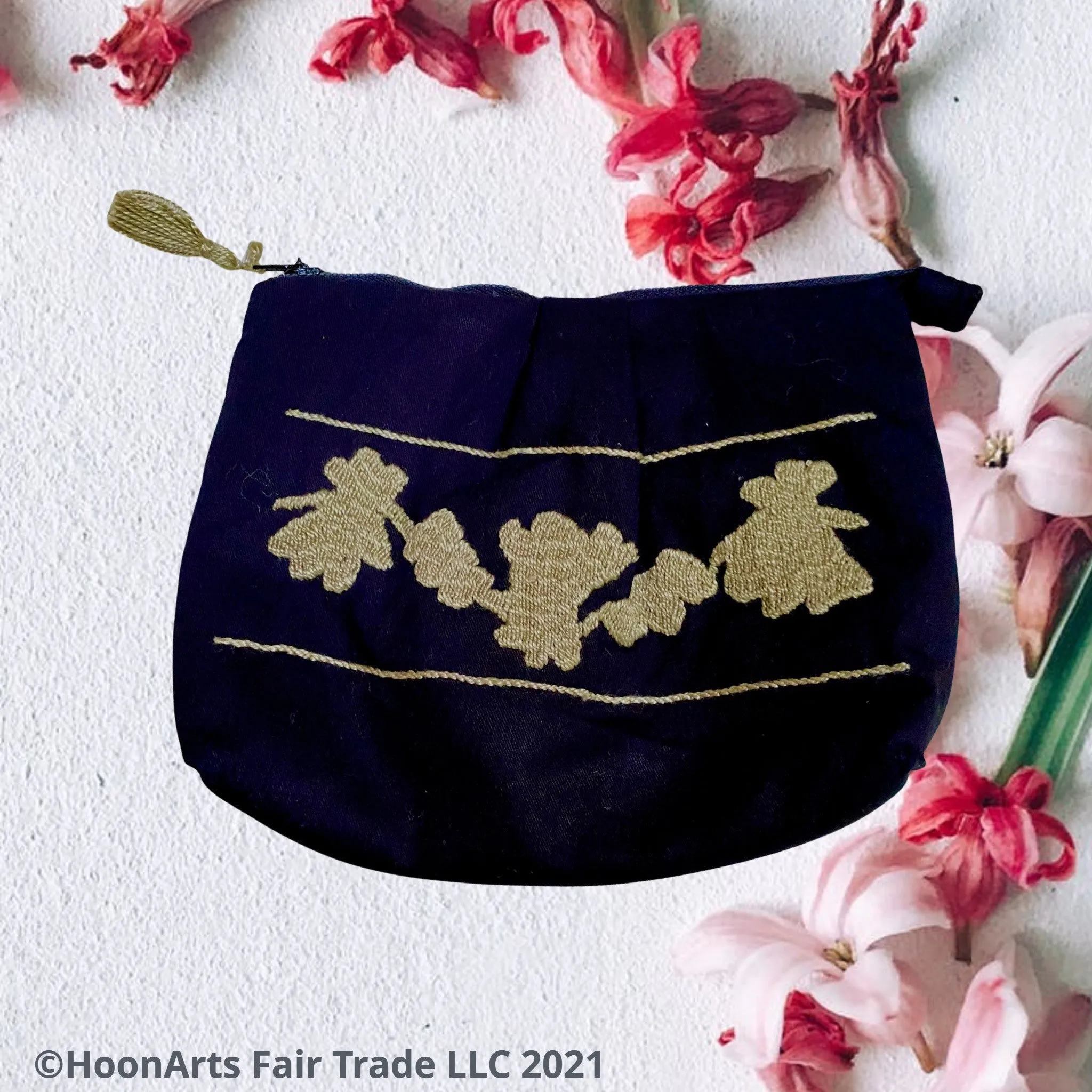 Hand Embroidered Black & Taupe "Retro" Clutch