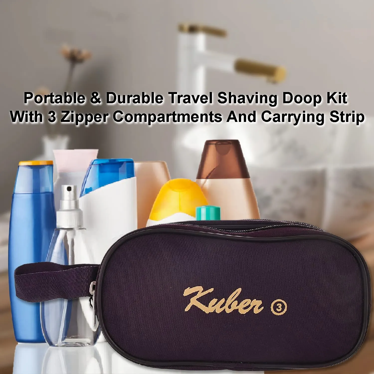 Heart Home Canvas Toiletry Organizer|Portable & Durable Travel Shaving Doop Kit with 3 Zipper ComparMants and Carrying Strip (Maroon)