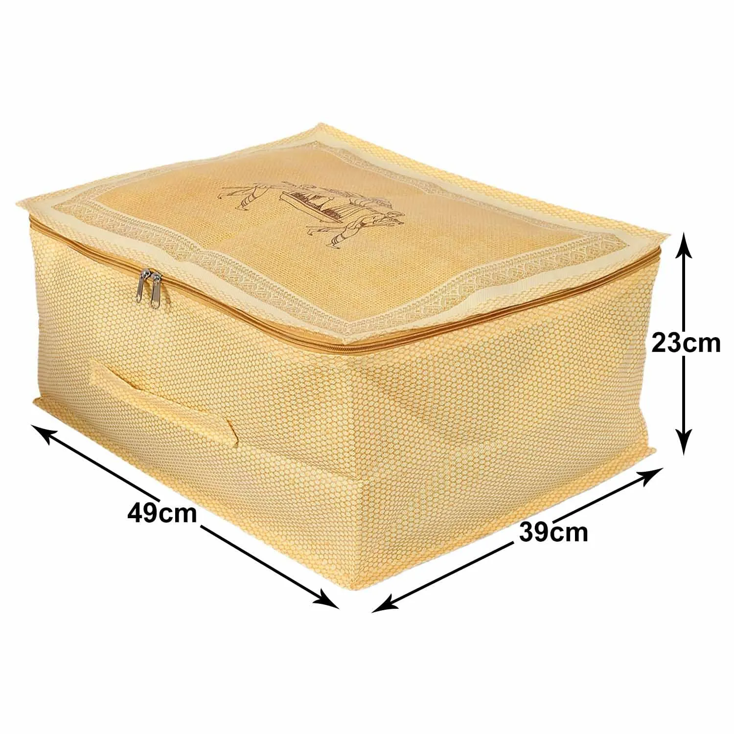 Heart Home Doli Printed Non-woven Foldable Underbed/Storage Bag/Wardrobe Organizer With Transparent Window- Pack of 6 (Gold)-50HH01815