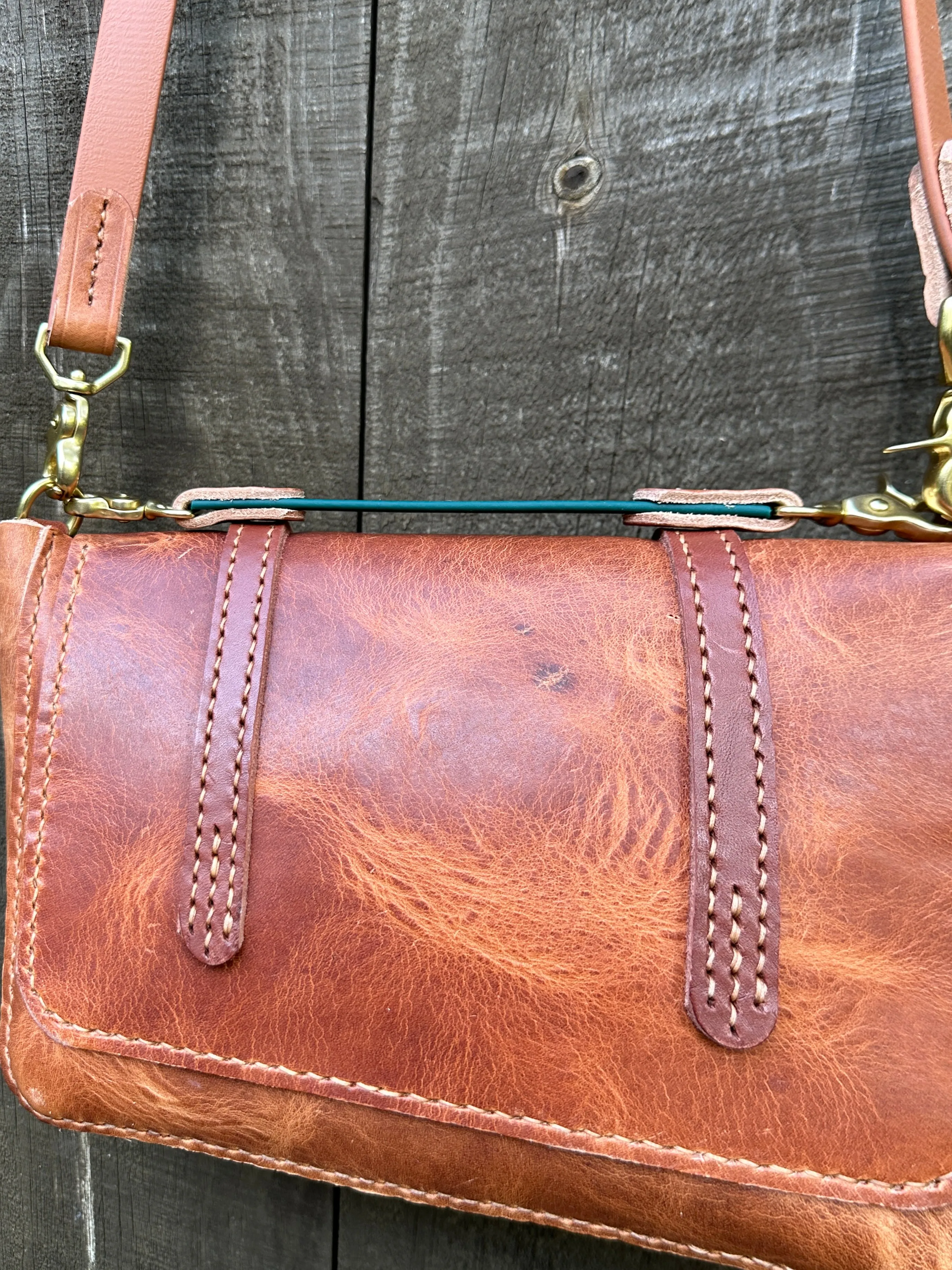 Horween Baja Messenger Bag W/Leather & Biothane Saddle Strap, Crossbody Strap, Interior Pocket, Handmade, Handstitched Italian Straps