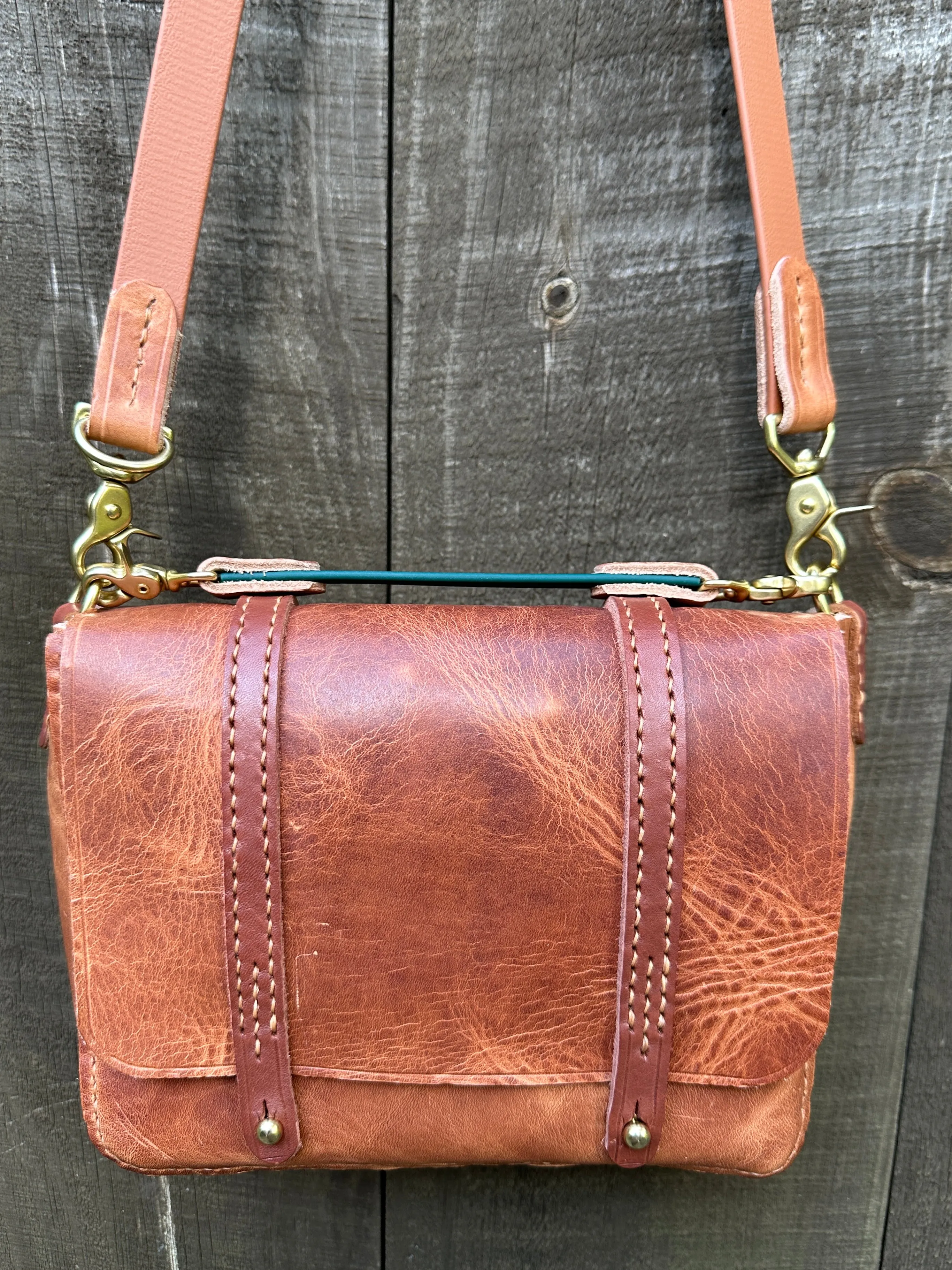 Horween Baja Messenger Bag W/Leather & Biothane Saddle Strap, Crossbody Strap, Interior Pocket, Handmade, Handstitched Italian Straps