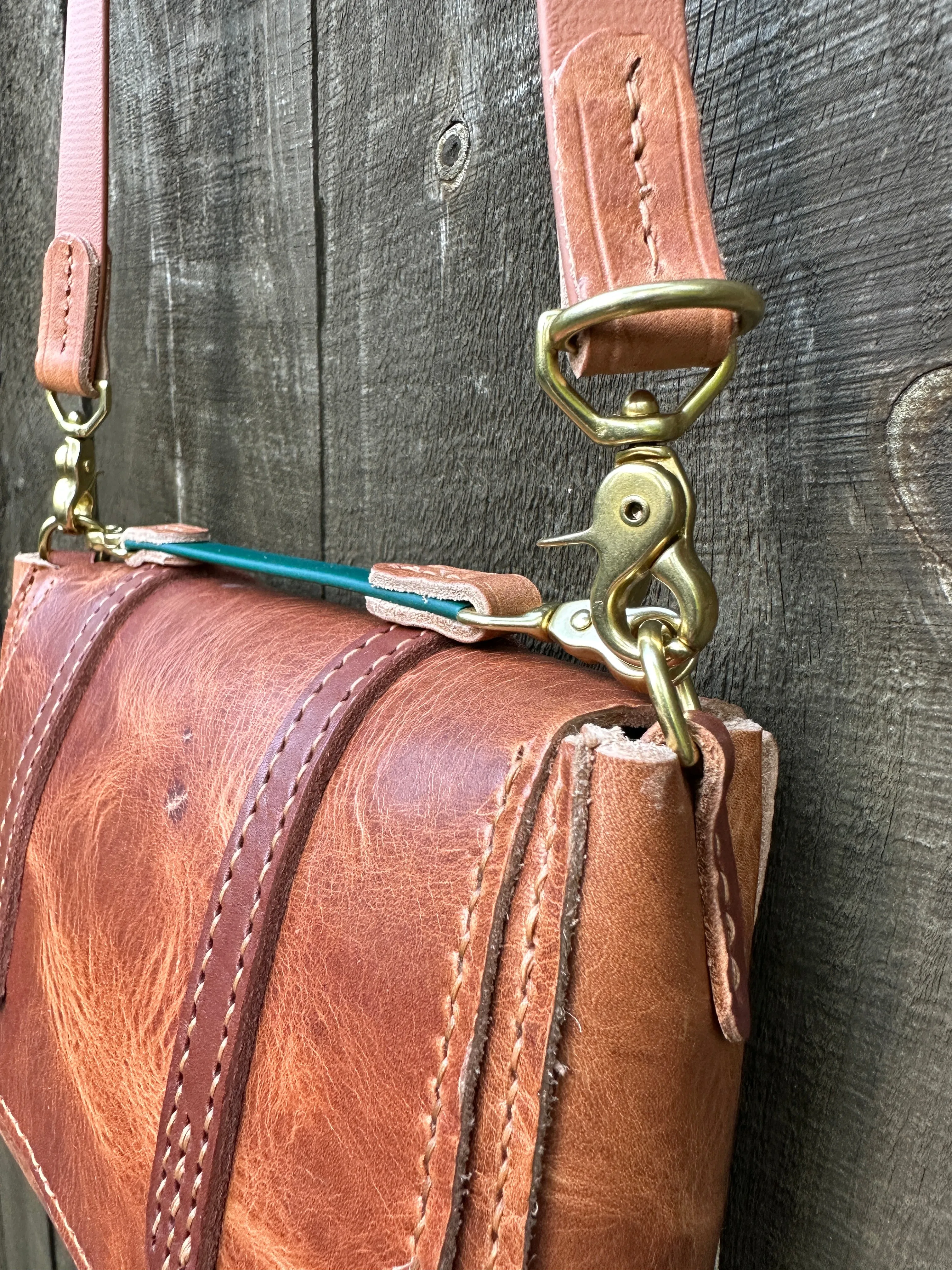 Horween Baja Messenger Bag W/Leather & Biothane Saddle Strap, Crossbody Strap, Interior Pocket, Handmade, Handstitched Italian Straps