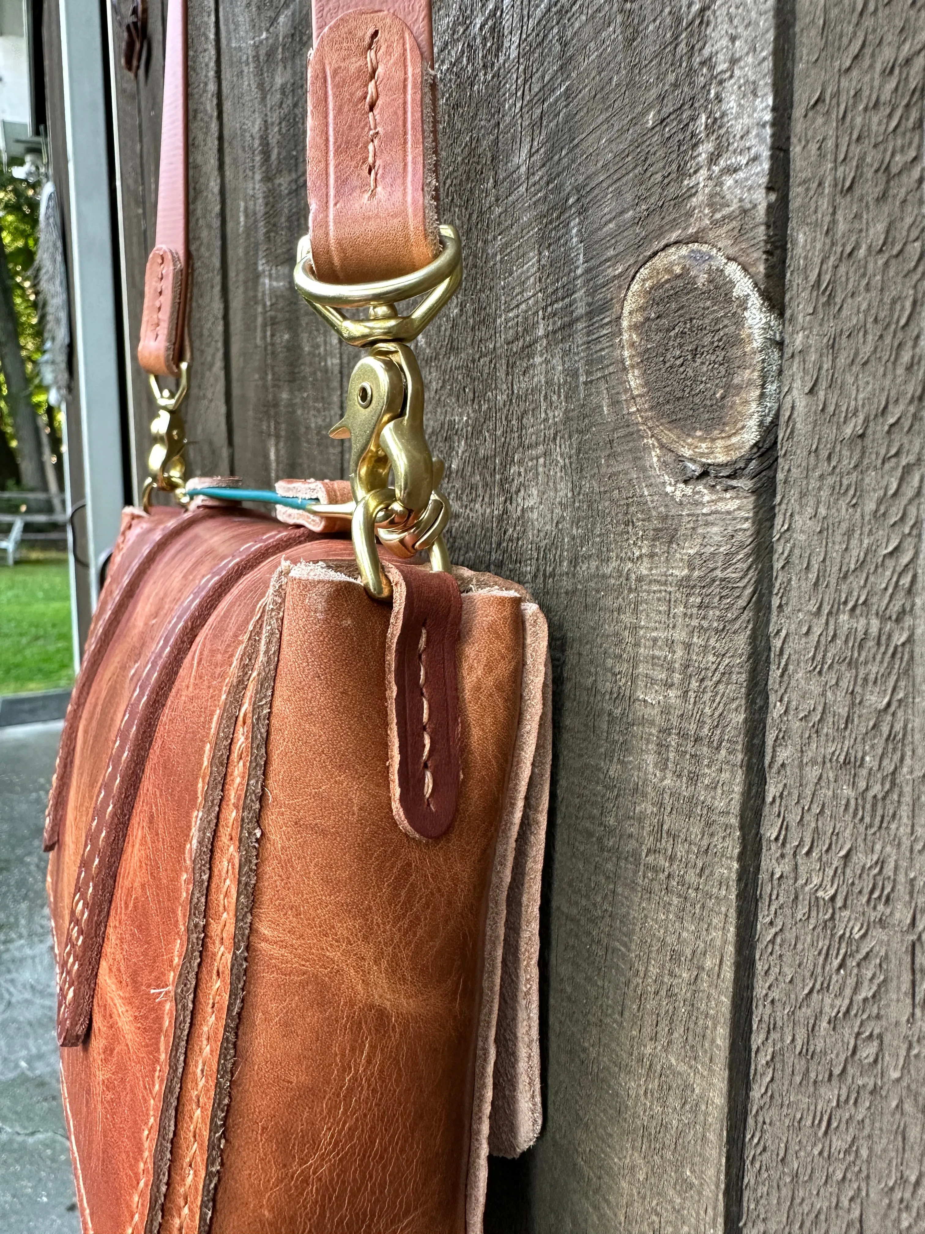 Horween Baja Messenger Bag W/Leather & Biothane Saddle Strap, Crossbody Strap, Interior Pocket, Handmade, Handstitched Italian Straps