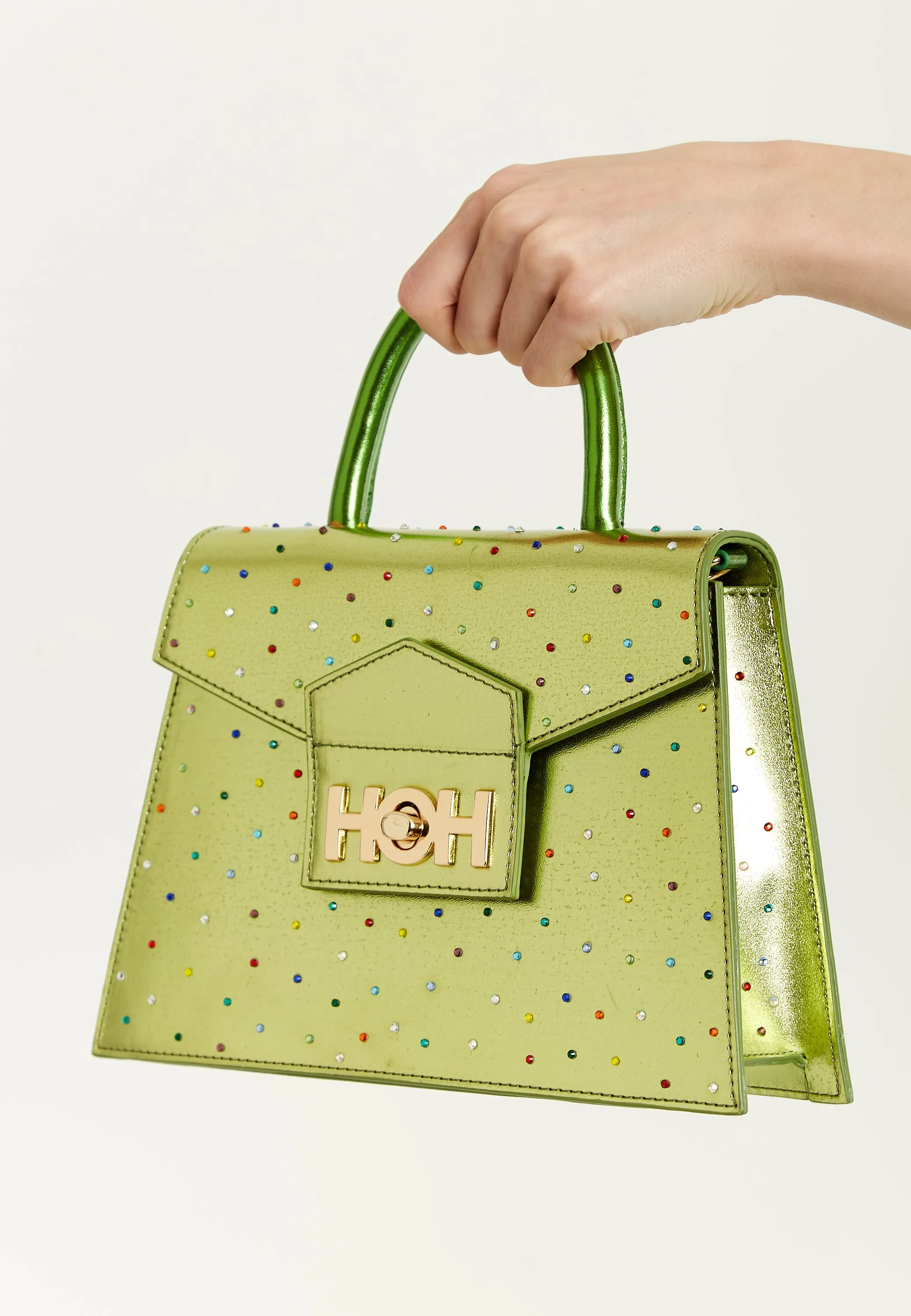 House Of Holland “Stoned” Metallic Green Handbag