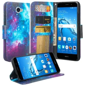 Huawei Ascend XT 2 Case, Elate 4G Case, H1711 Case, Slim Flip Fold [Kickstand] Pu Leather Wallet Cover with Card Slots & Pocket   Wrist Strap - Cosmos