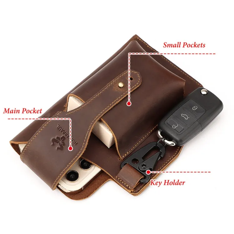 HUMERPAUL Retro Keychain Wears Belt Leather Mobile Phone Bag Men Waist Bag(Light Brown)