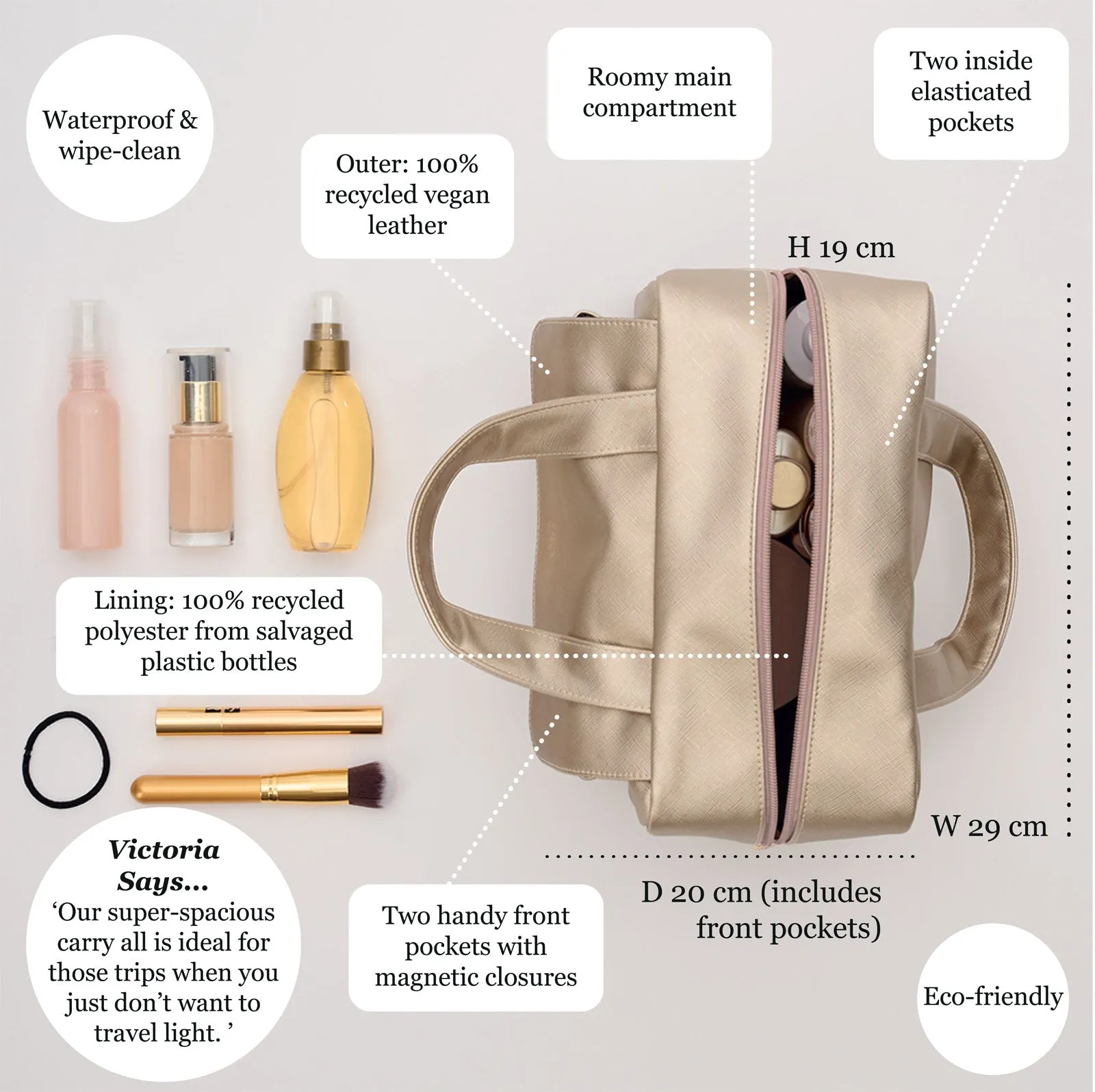 'Iris' Carry All Wash Bag in Gold