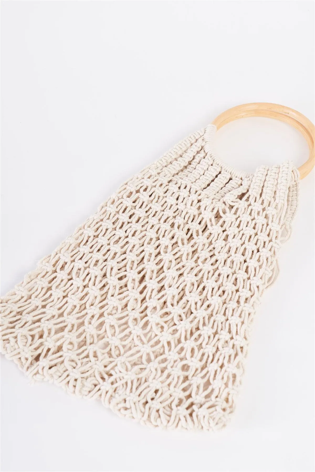 Ivory Net Front Cable Fringe Wooden Handle Bag /3 Bags