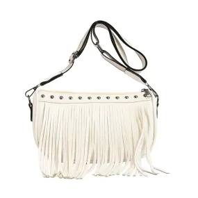 Ivory Vegan Leather Fringe Cross Body Bag