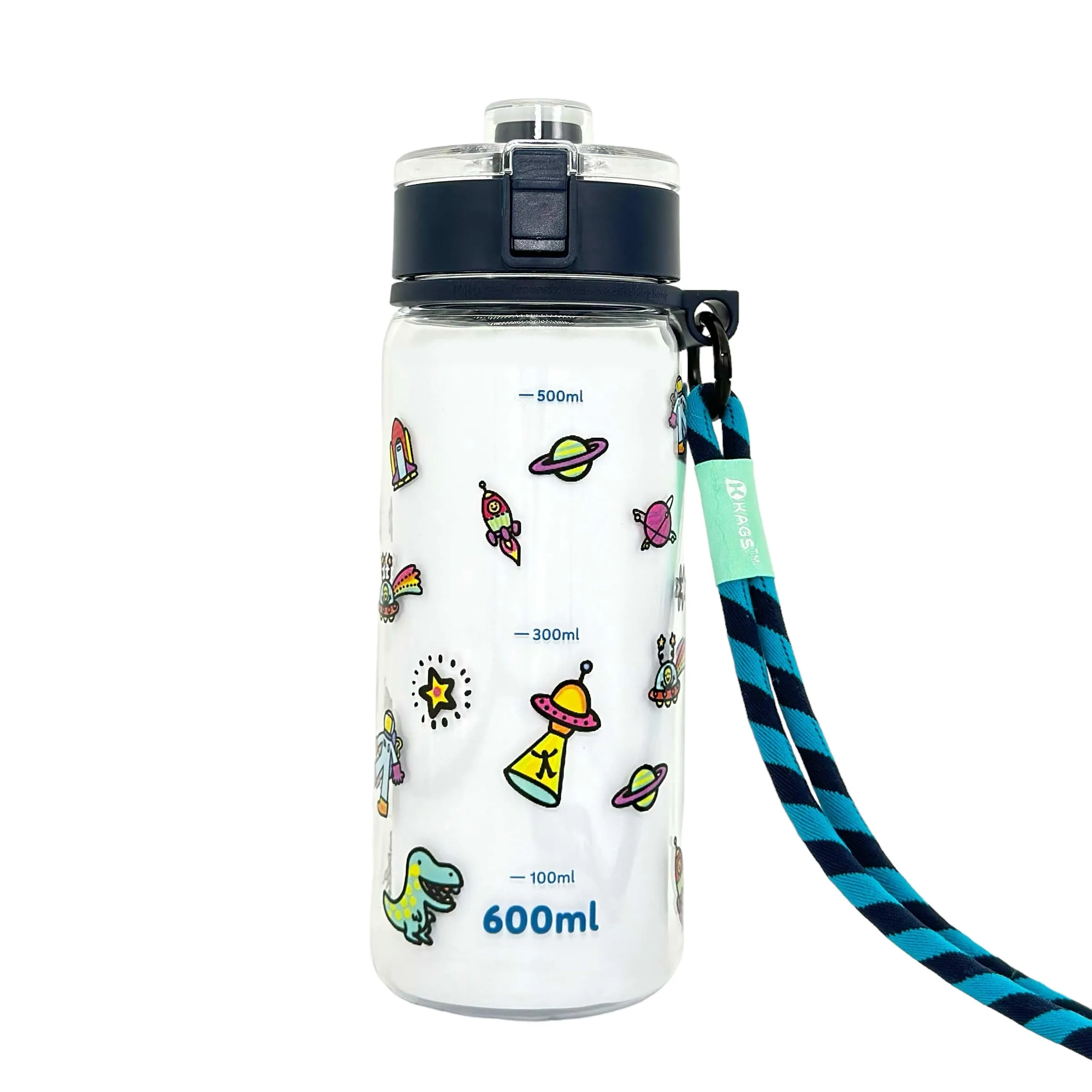 KAGS AQUARECHARGE Series Tritan 600ML Water Bottle w/ Crossbody Strap Cartoon Series