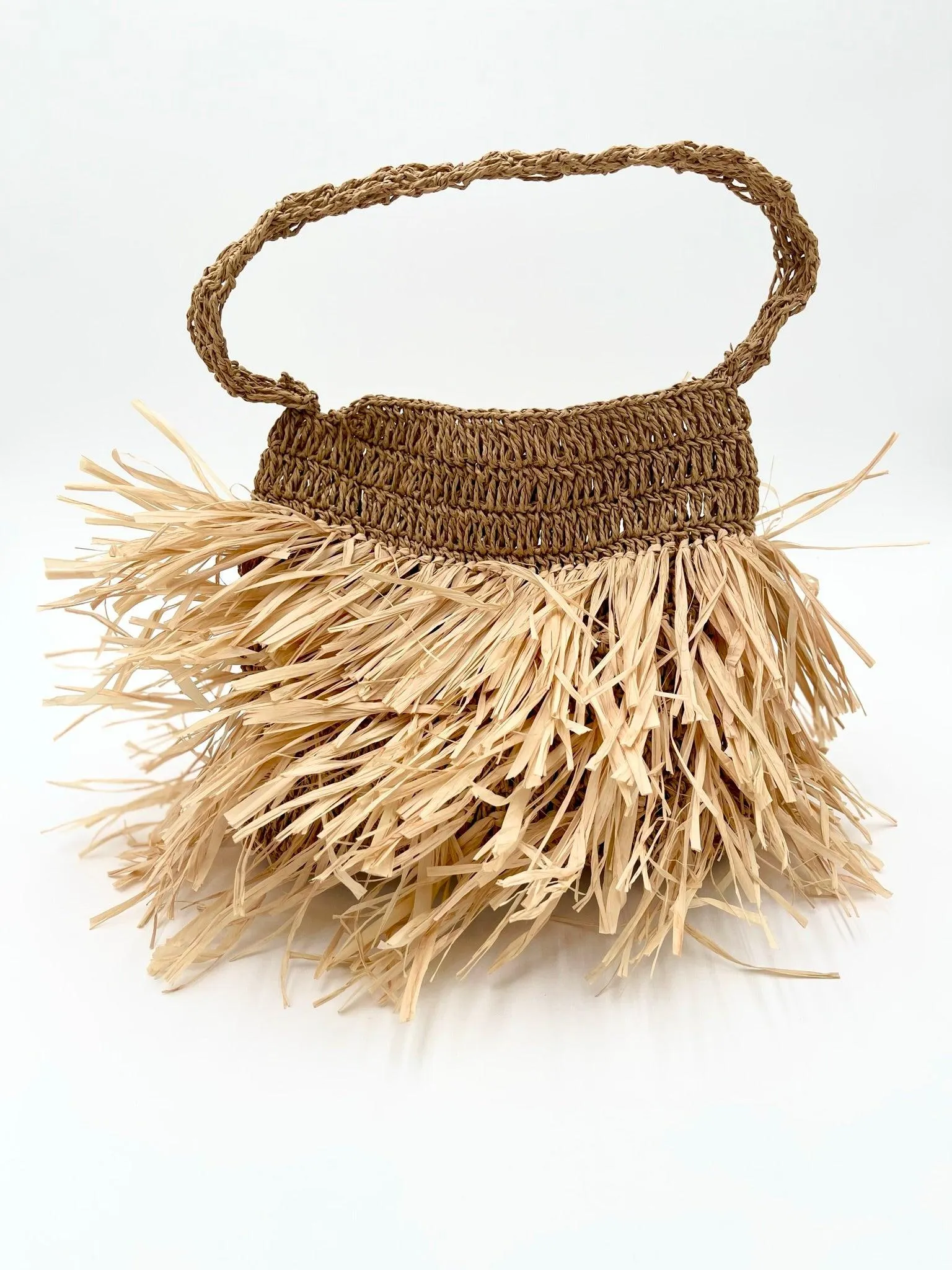 Kiki | Handwoven Natural Raffia Fringe Tote Hand Bag