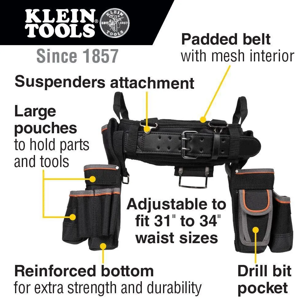 Klein Tools 55427 Tradesman Pro Electrician's Padded Tool Belt and Tool Pouch Combo for Long-wear Comfort and Durability Size Medium