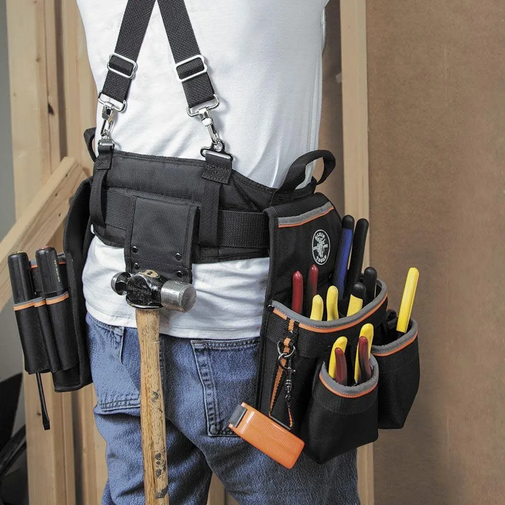 Klein Tools 55427 Tradesman Pro Electrician's Padded Tool Belt and Tool Pouch Combo for Long-wear Comfort and Durability Size Medium