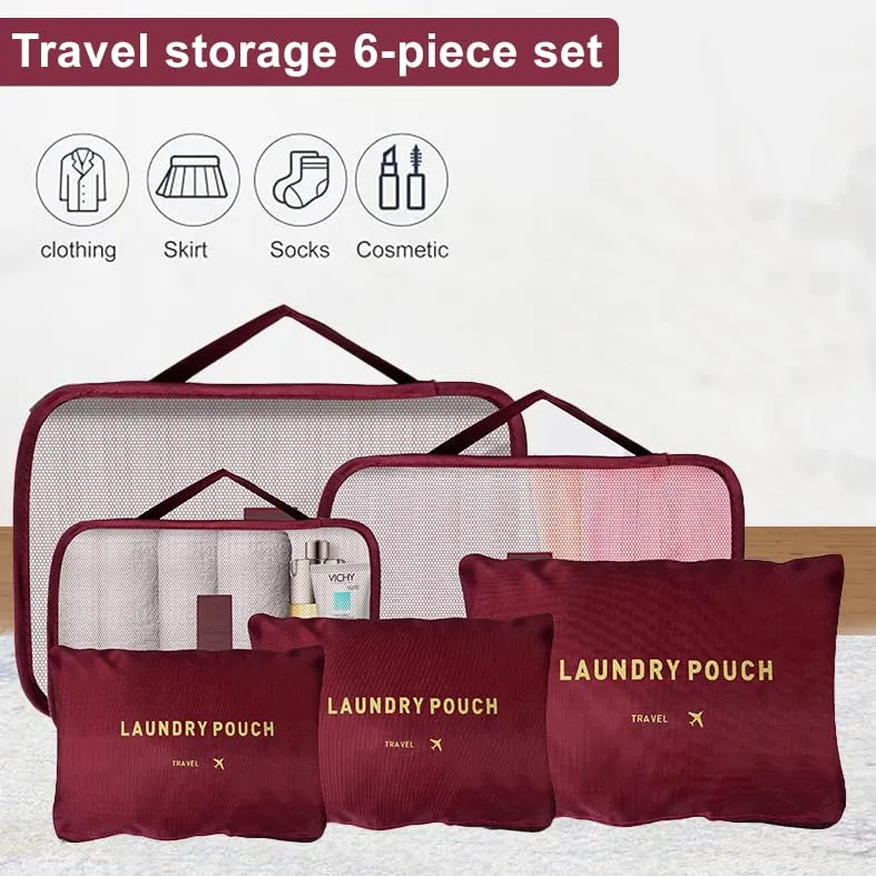 Kuber Industries 24 Pcs Travel Luggage Bag | Toiletry Bag for Jewellery-Watches-Bracelets | Multi-Purpose Storage Bag with Handle | Travel Utility Storage Pouches | LYN16-MRO | Maroon| Pack of 4