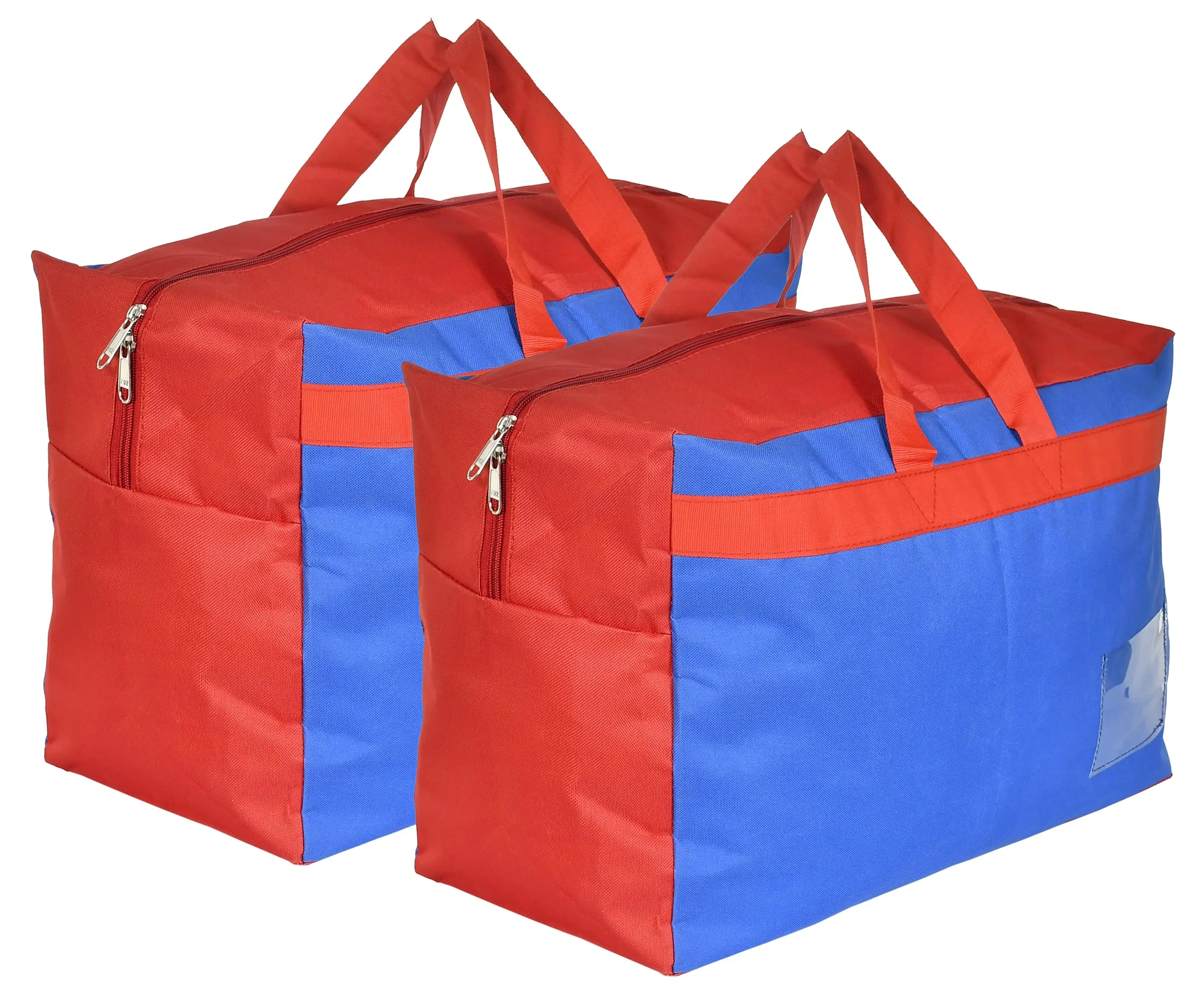 Kuber Industries Canvas Multi-Purpose Storage Bag/Clothing Storage Organizer,Set of 2 (Blue & Red)