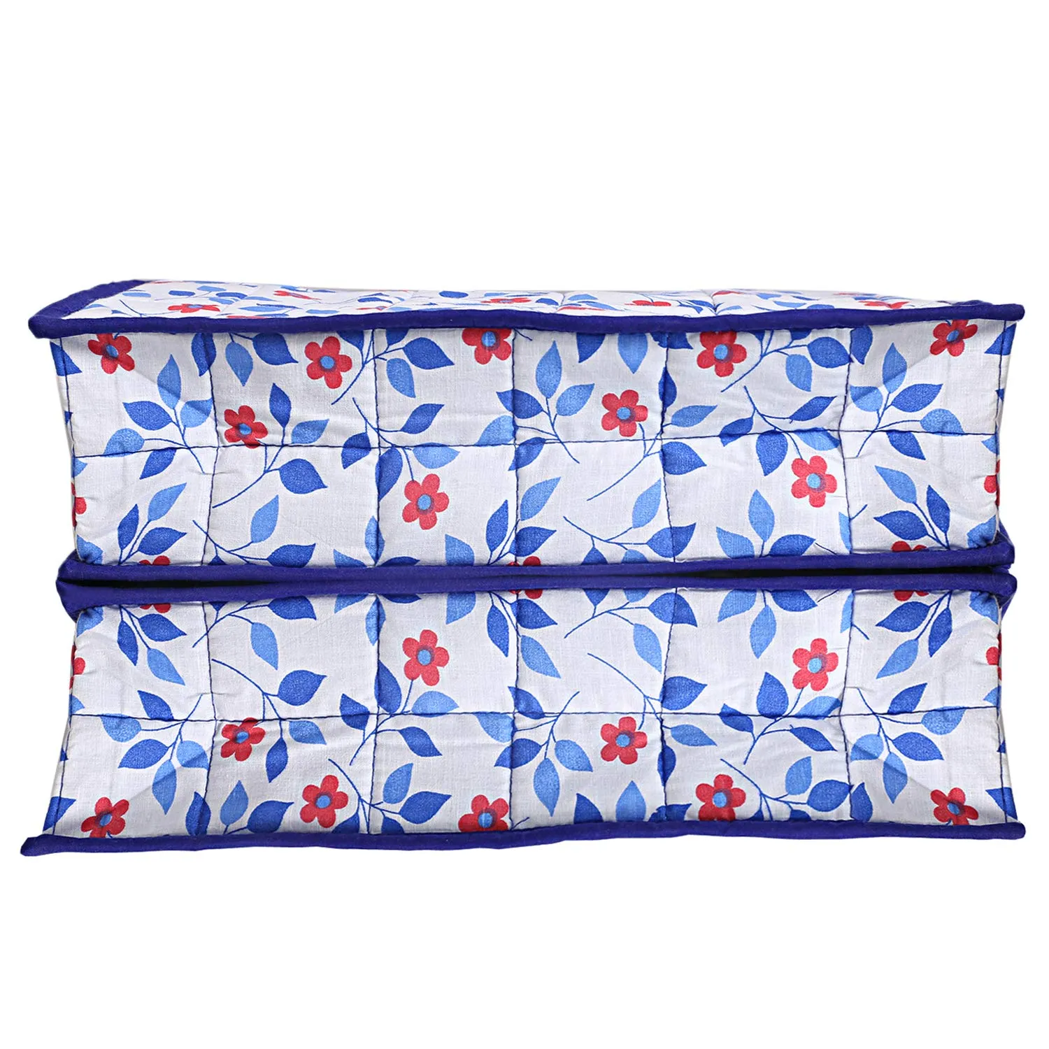 Kuber Industries Floral Design Cotton Lingerie Undergarments Organizer, Blue,CTKTC05303