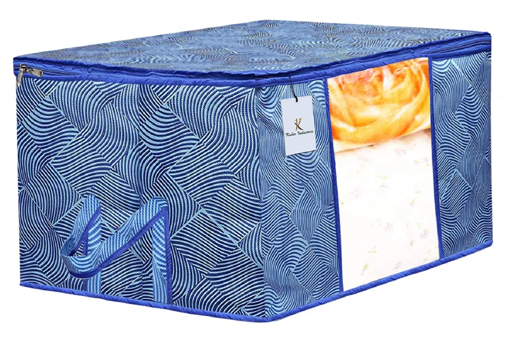 Kuber Industries Laheriya Printed Non Woven 2 Pieces Saree Cover and 2 Pieces Underbed Storage Bag, Cloth Organizer for Storage, Blanket Cover Combo Set (Blue) -CTKTC038680