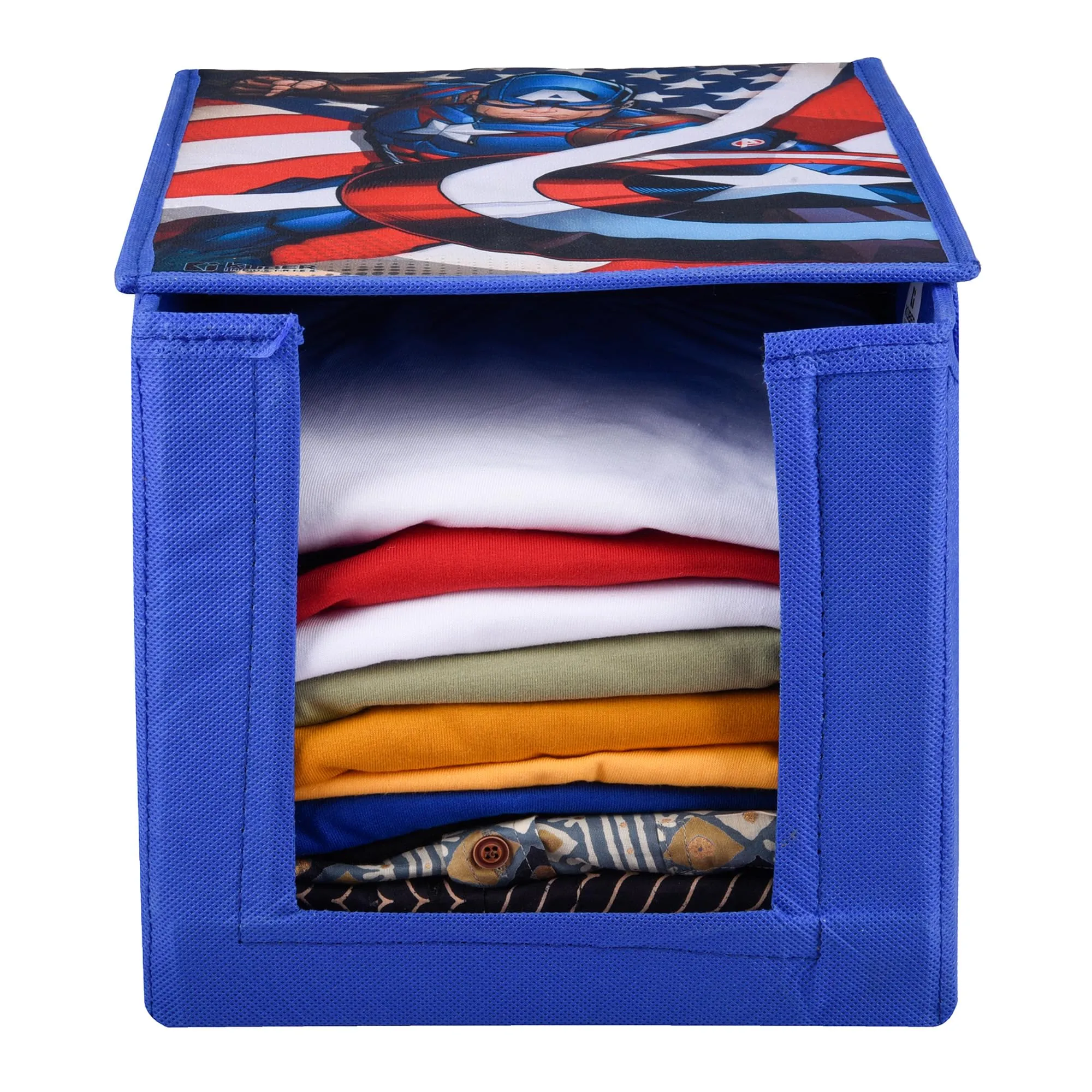 Kuber Industries Marvel Captain America Wardrobe Organizer | Shirt Stacker Closet Organizer | Shirts and Clothing Organizer | Foldable Storage Boxes | Shelf Organizer | Shirt Stacker Bag | Blue