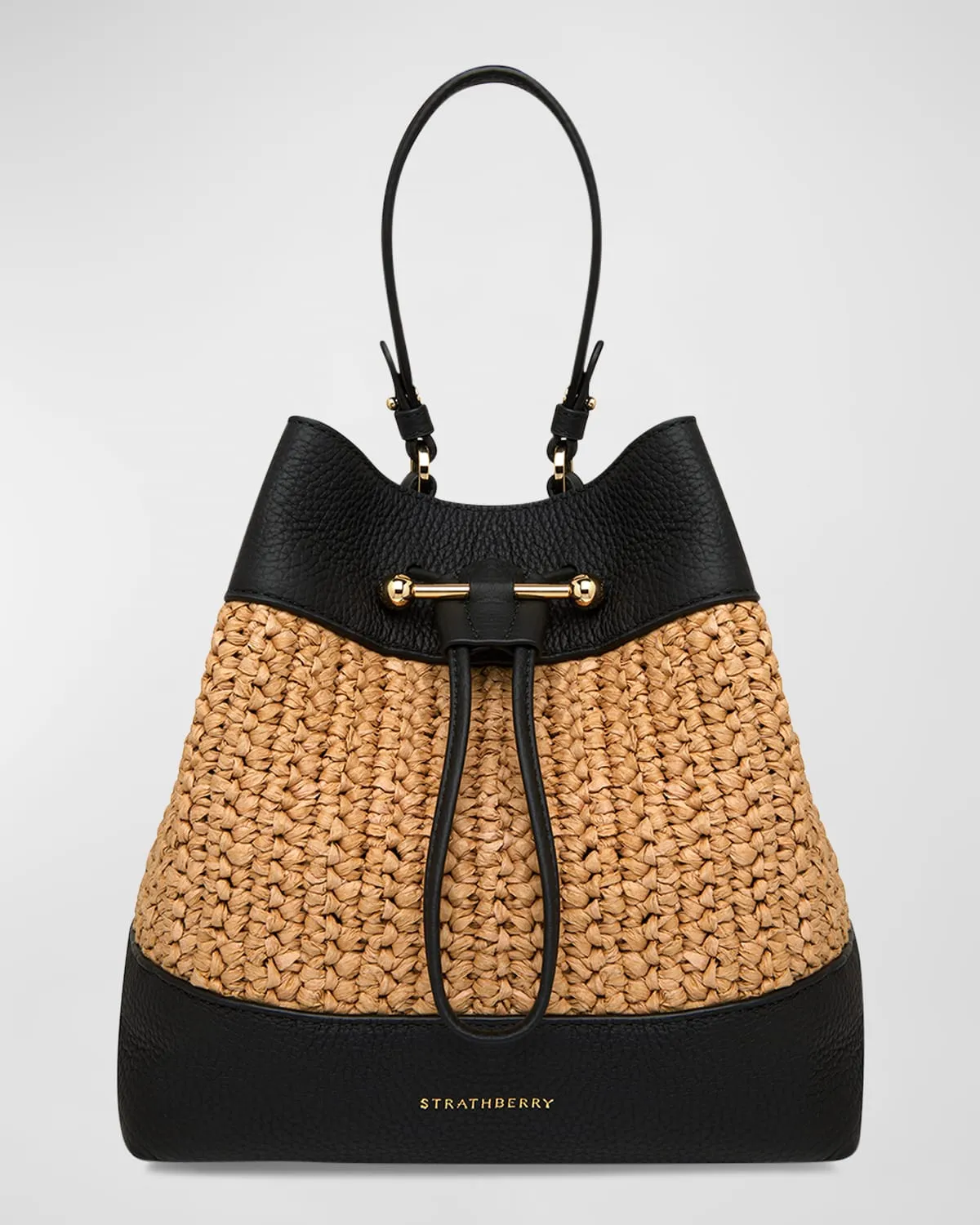 Lana Osette Midi Raffia & Leather Bucket Bag